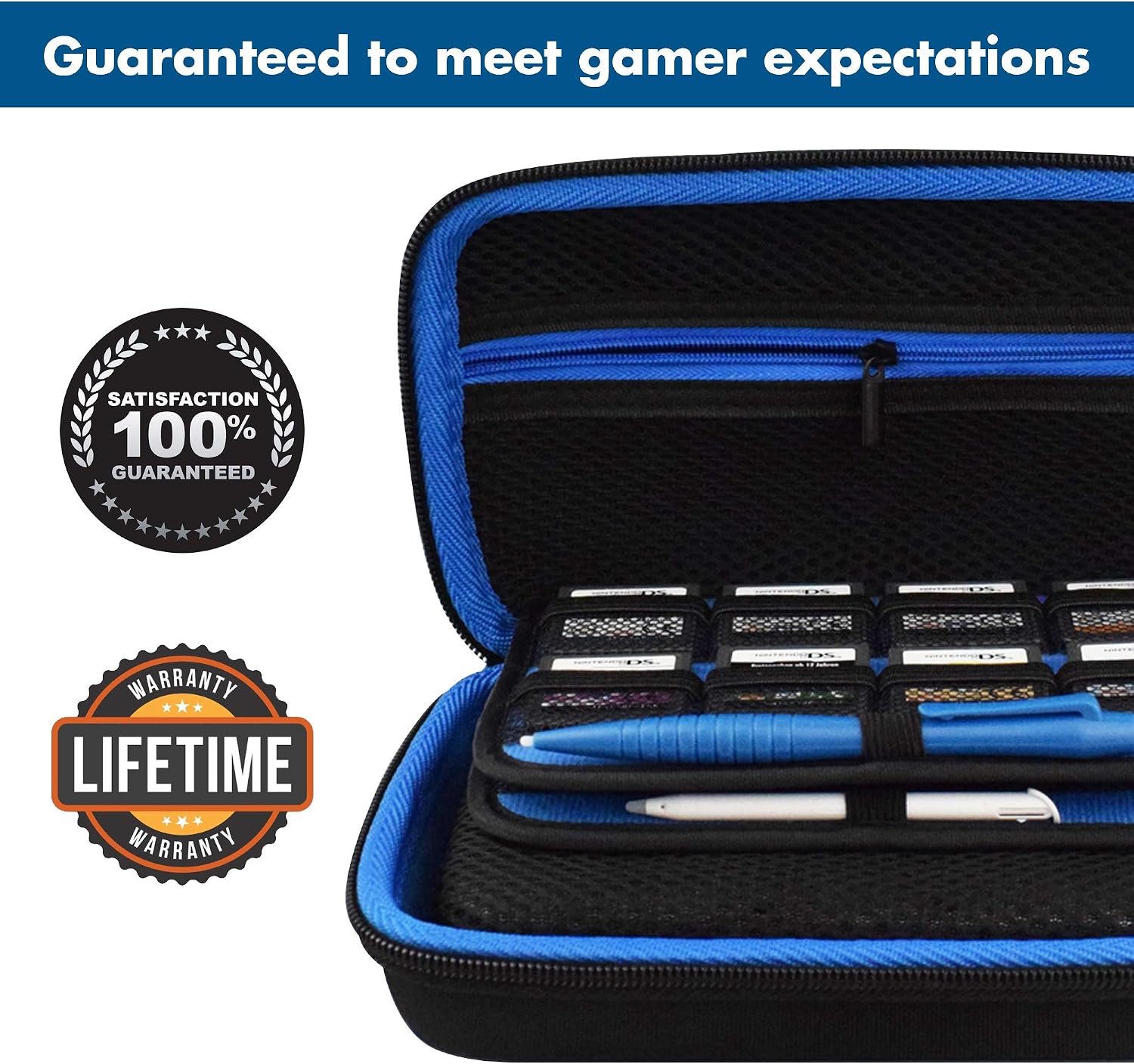 TAKECASE Hard Shell Carrying Case - Compatible with Nintendo 3DS XL and 2DS XL - Fits 16 Game Cards and Wall Charger - Includes Removable Accessories Pouch and Extra Large Stylus Dark Blue