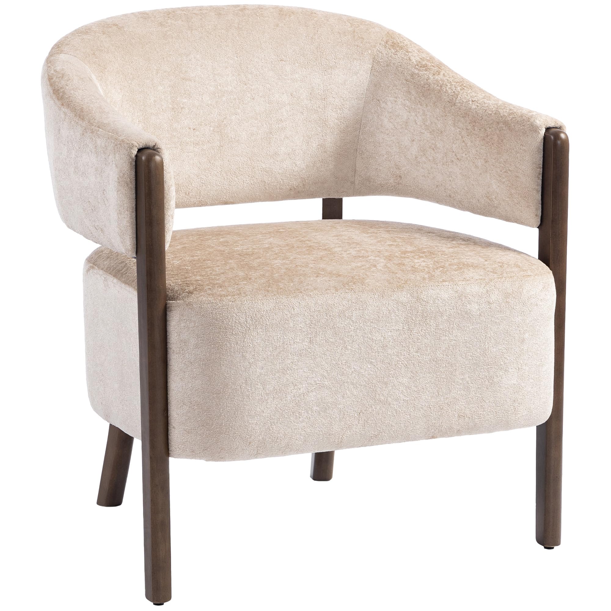 HOMCOM Poltrona Salotto Elegante in Ciniglia Poltroncina Moderna Beige | Struttura e Gambe in Legno Massello, per Soggiorno e Camera da Letto