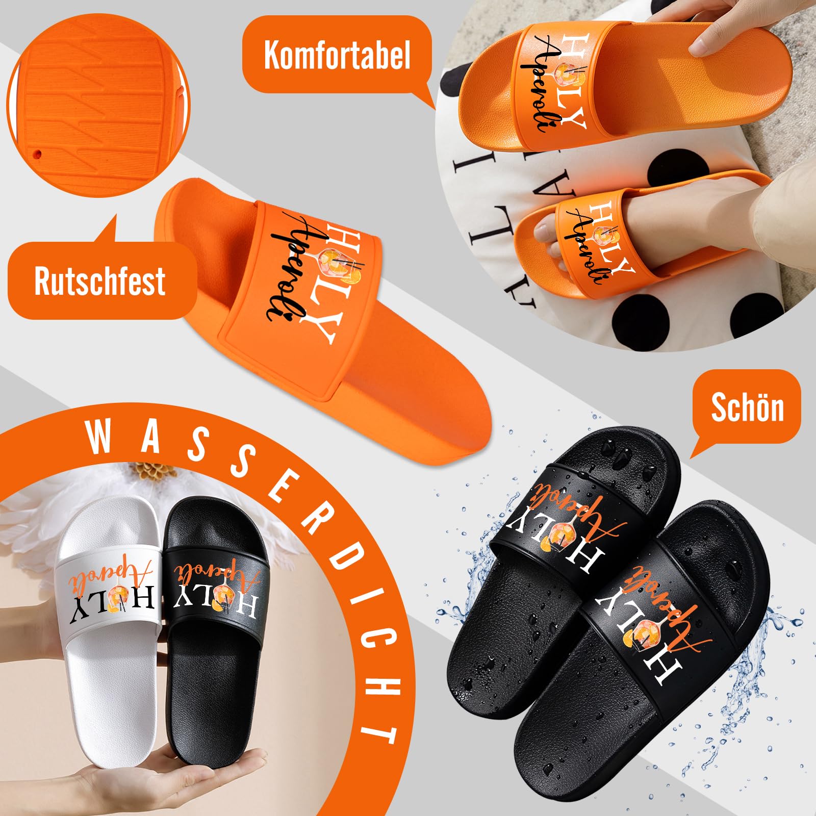 Aperol Badeschlappen Damen & Herren, Aperol Spritz Schlappen Geschenk, rutschfeste Bequeme Badeschuhe, Unisex Slides für Aperol Fans Sommer Strand Party