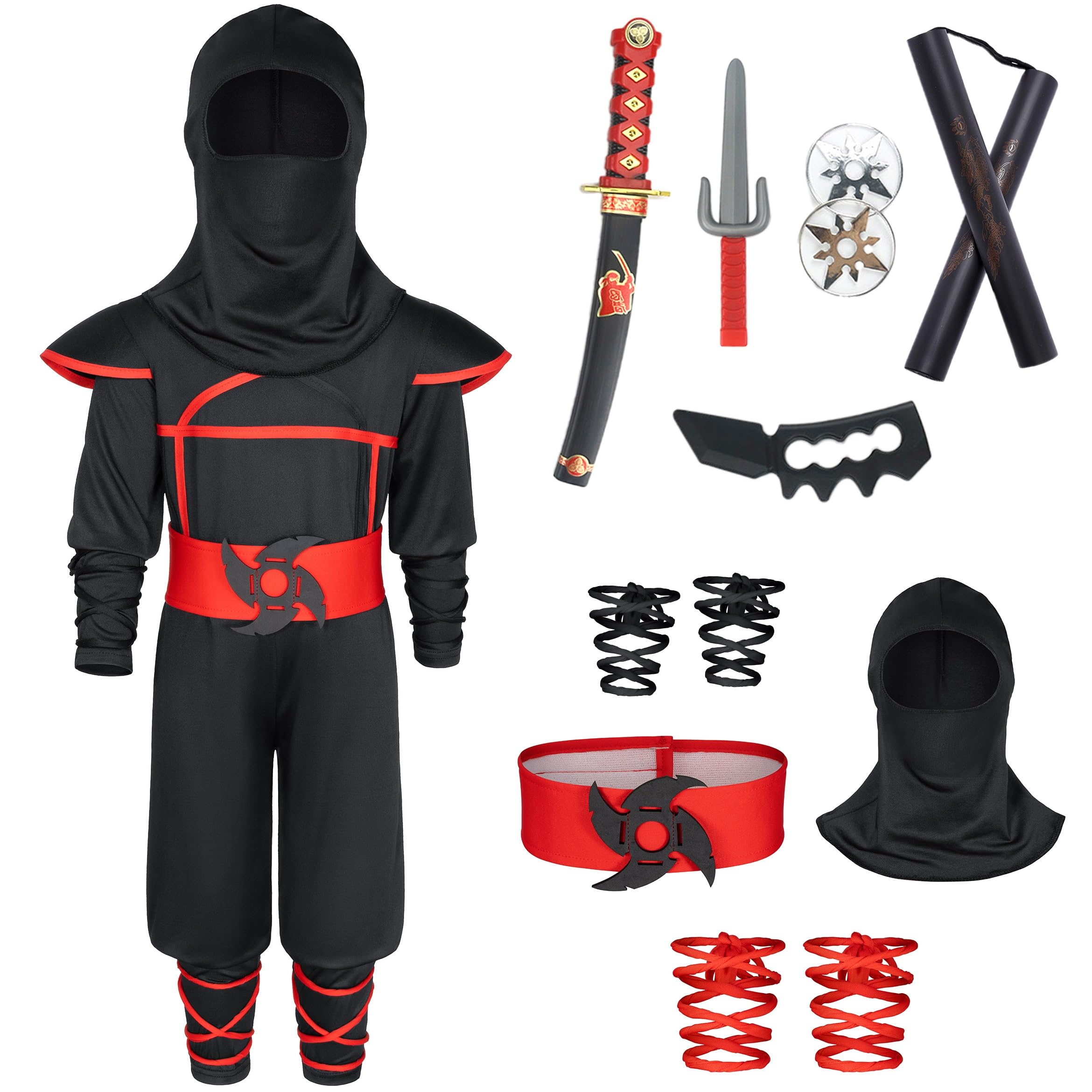 Ninjia - Disfraz para niños y niñas, disfraz de Ninja para niños con accesorios Ninja de lujo para Halloween Cospaly Dress Up