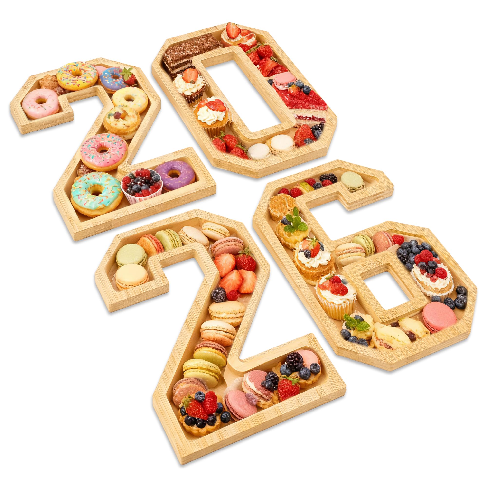 Photo 1 of 2026 Charcuterie Numbers Fillable, Wooden Number Charcuterie Board Box Serving Food Trays for New Years Graduation Party Supplies