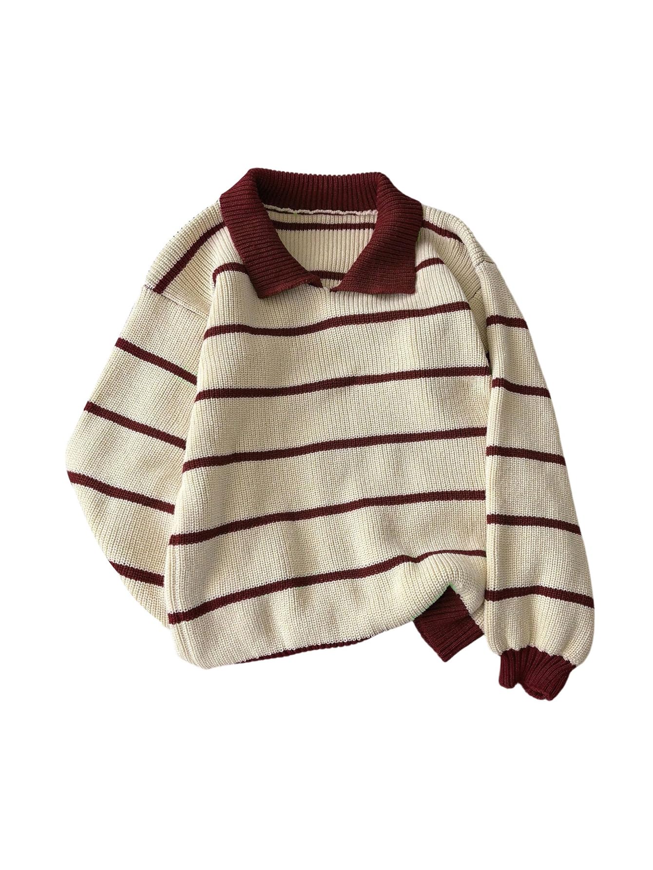 MakeMeChic Womens Collared Striped Sweater Long Sleeve Knit Fall Winter Sweaters Preppy Tops