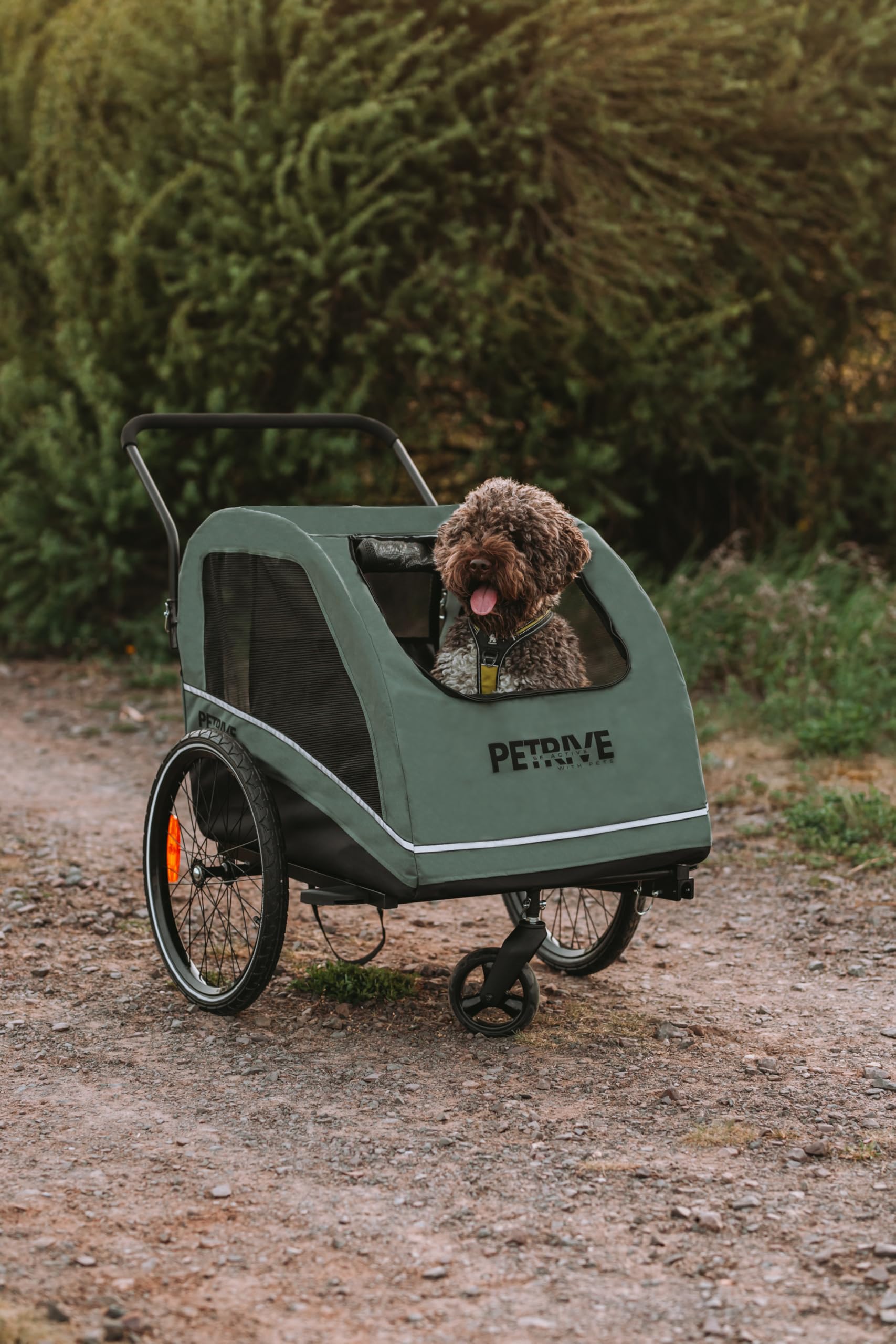 Fahrradanhänger Hunde bis 40KG und Hundebuggy Active ONE 2in1 Hundeanhänger Gefedert für Fahrrad