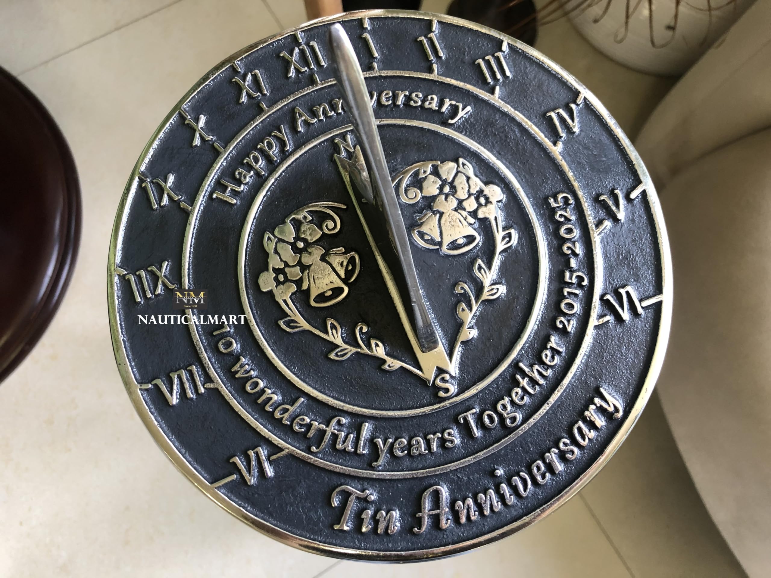 NauticalMart 10th Tin Anniversary Unique Marriage Present for Parents, Grandparents, Friends, Husband or Wife, Couples, Him & Her Wedding Anniversary Sundial Gift 2025 (10th Anniversary)