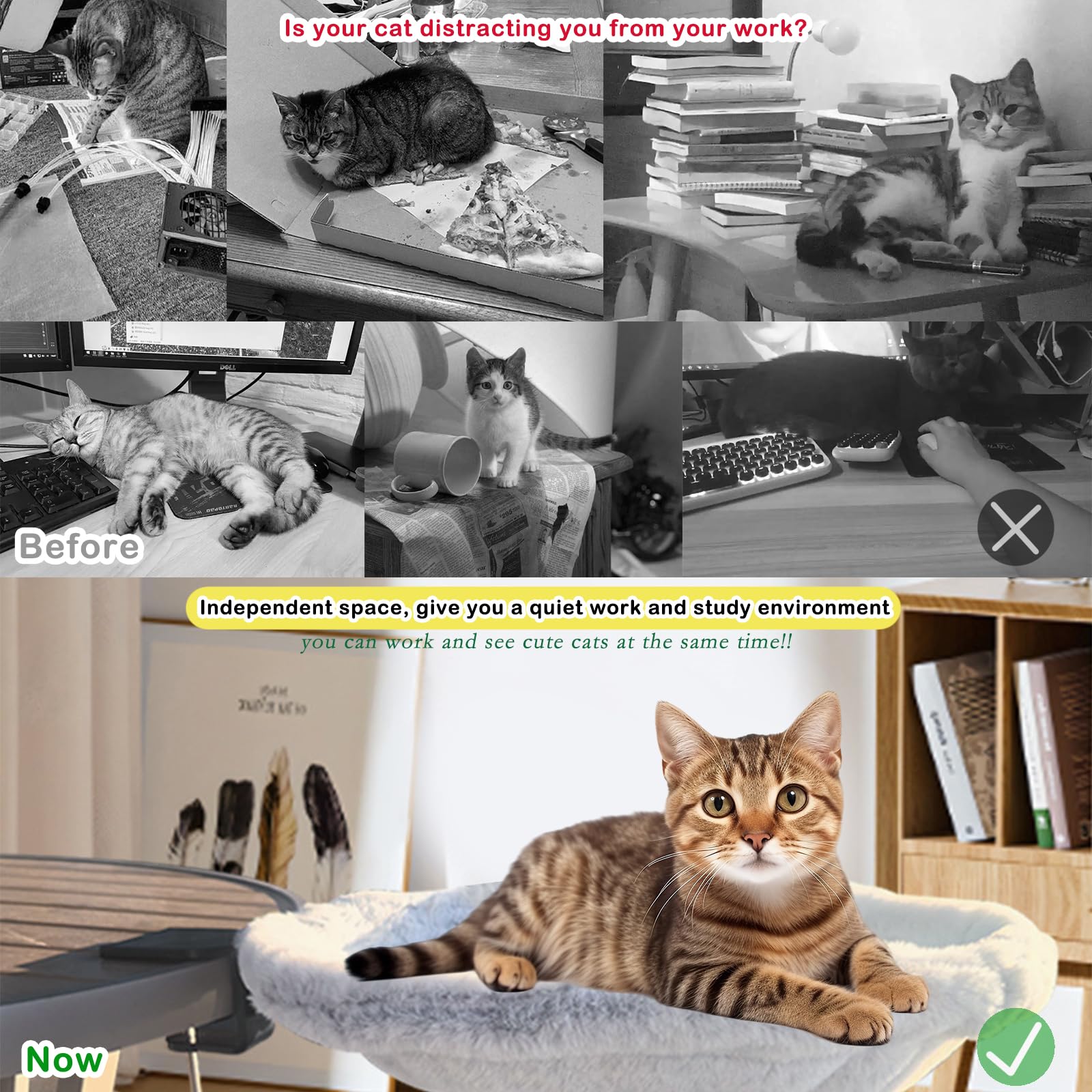 Amaca da scrivania per gatti con struttura in acciaio, regolabile, in morbida pelliccia sintetica, per interni, perfetta per la scrivania degli animali domestici, mobili per gatti unici e moderni,