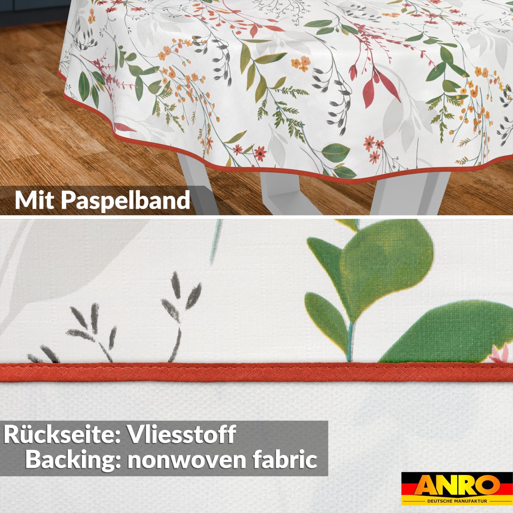 Mantel de Hule Lavable, fácil de Limpiar, Impermeable, Efecto Loto, para jardín, Natural, Redondo, 140 cm, con Dobladillo (Ribeteado)