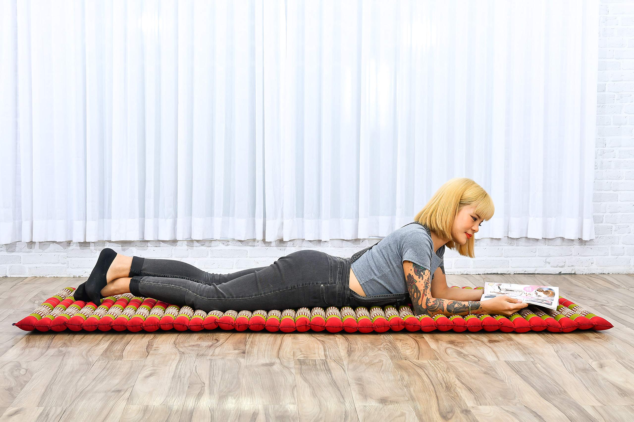 Leewadee Thai Roll Mat 190 x 70 cm Kapok Firm, Sf11 - Red, Green, M: 190x70 cm - Image 2