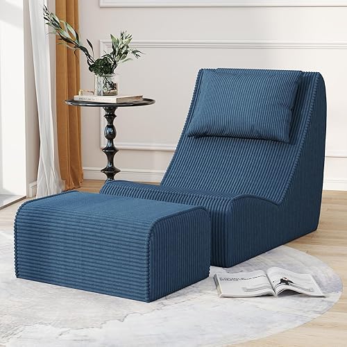 Puf gigante para adultos, tumbona de pana con soporte inigualable para la espalda, almohada cervical desmontable, cómoda otomana y funda lavable