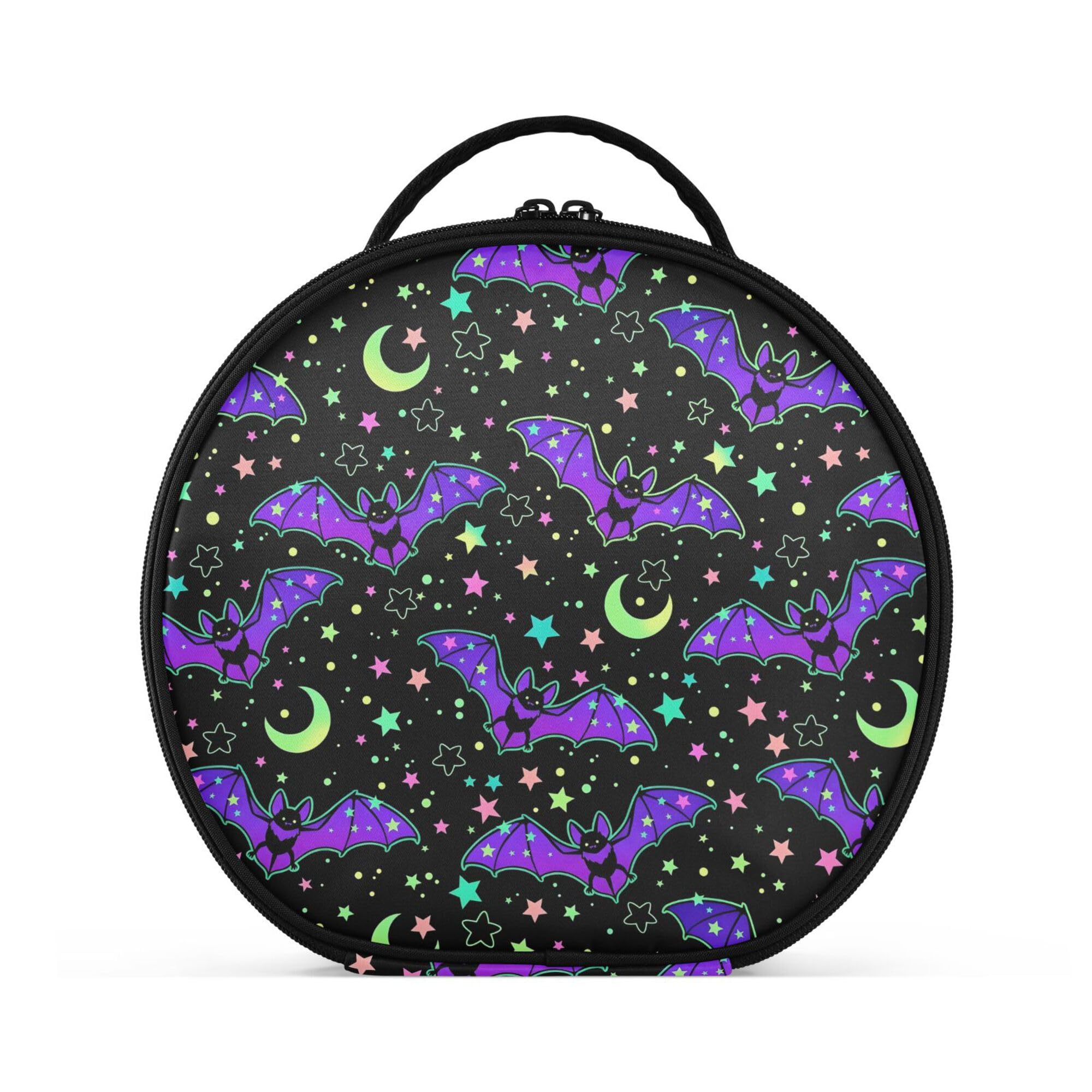 MNSRUU Gothic-Make-up-Tasche für Damen, Vintage, Make-up-Tasche, groß, Reise-lila Fledermaus, Gothic-Kosmetiktasche, Kulturbeutel mit verstellbaren Trennwänden, tragbar für Kosmetik, Make-up-Pinsel,