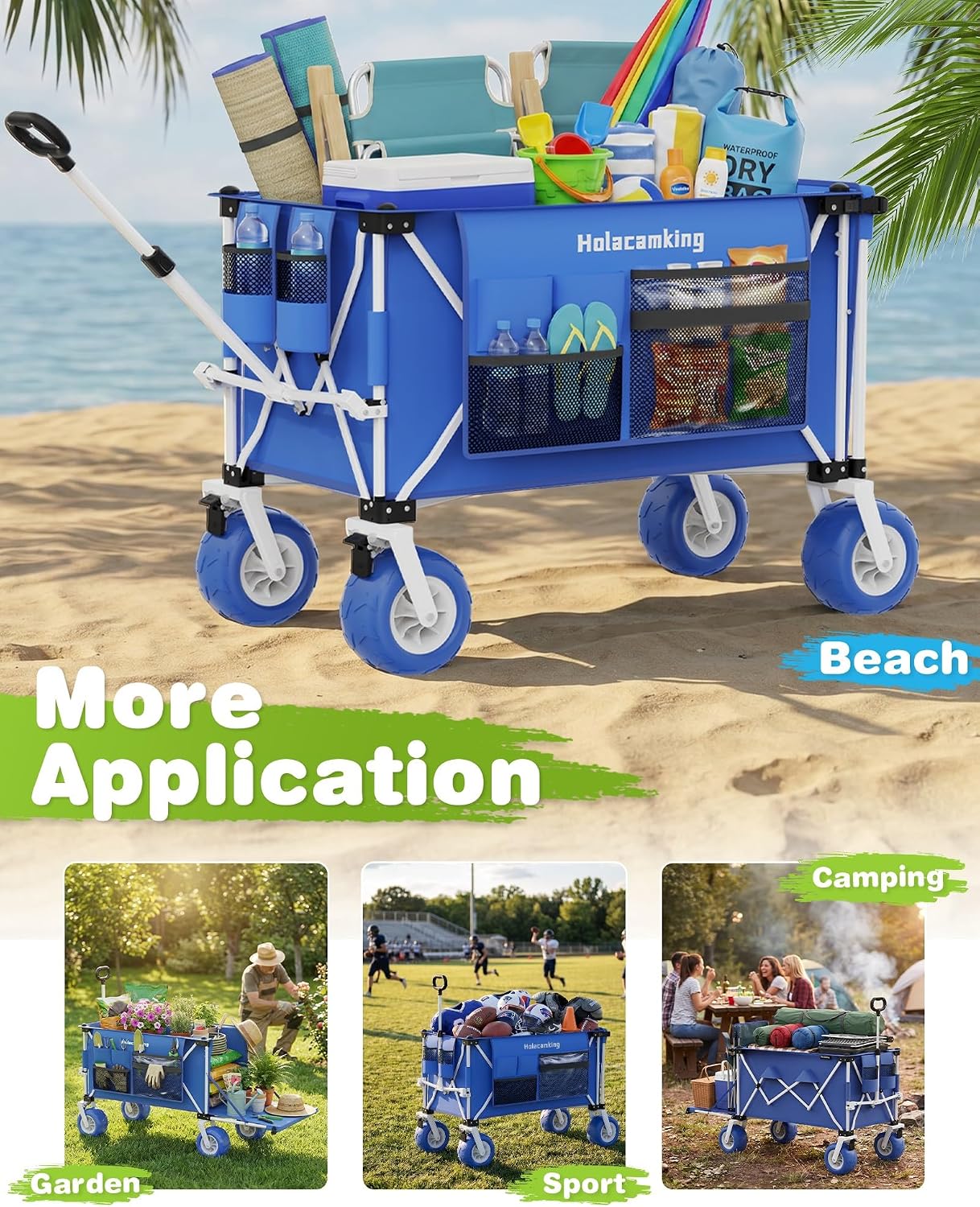 59L Beach Wagon with 9×4 Big Sand Wheels, Expandable Tailgate | Heavy Duty Collapsible Utility Cart with 9 All-Terrain Non-inflatable Balloon Wheels for Beach Camping Baseball Fishing