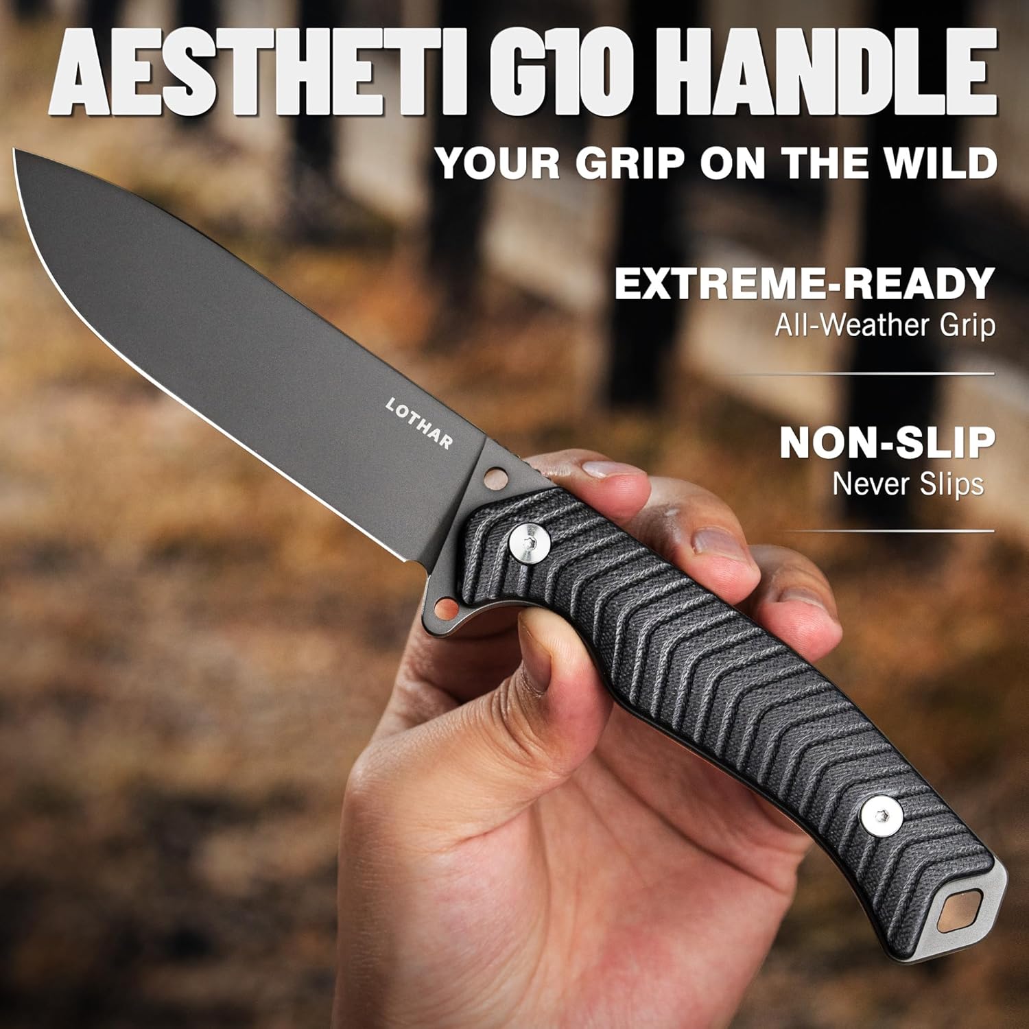 LOTHAR BAT Fixed Blade Knife with Sheath, 4.5 Inch Tactical Horizontal Carry Knives with G10 Handle, Bushcraft Hunting EDC Knives, Survival Camping Fixed-Blade Knives Gifts For Men