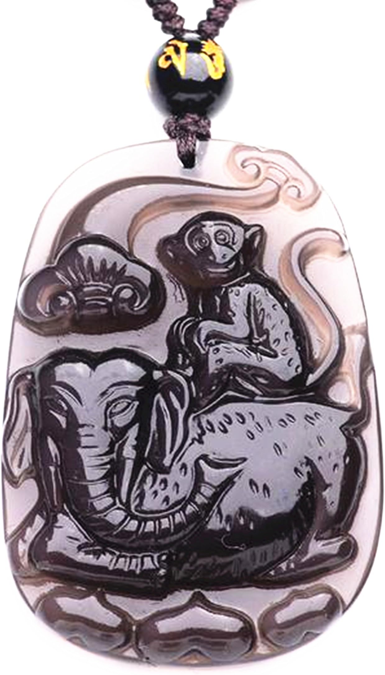 chinese monkey Year Natural Obsidian stone Monkey with Elephant Charm Good Luck Pendant beaded Necklace