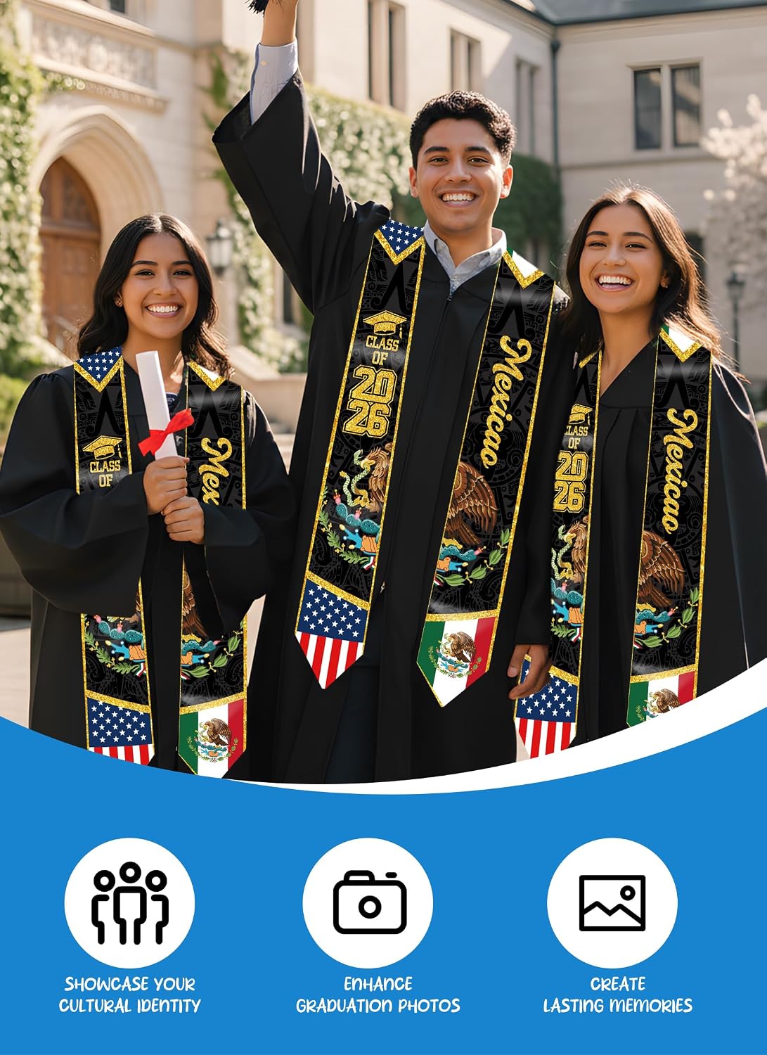 TAKEALOOK Class of 2026 International Student Graduation Stole - Unisex Study Abroad Students Honor Sash banda de graduación