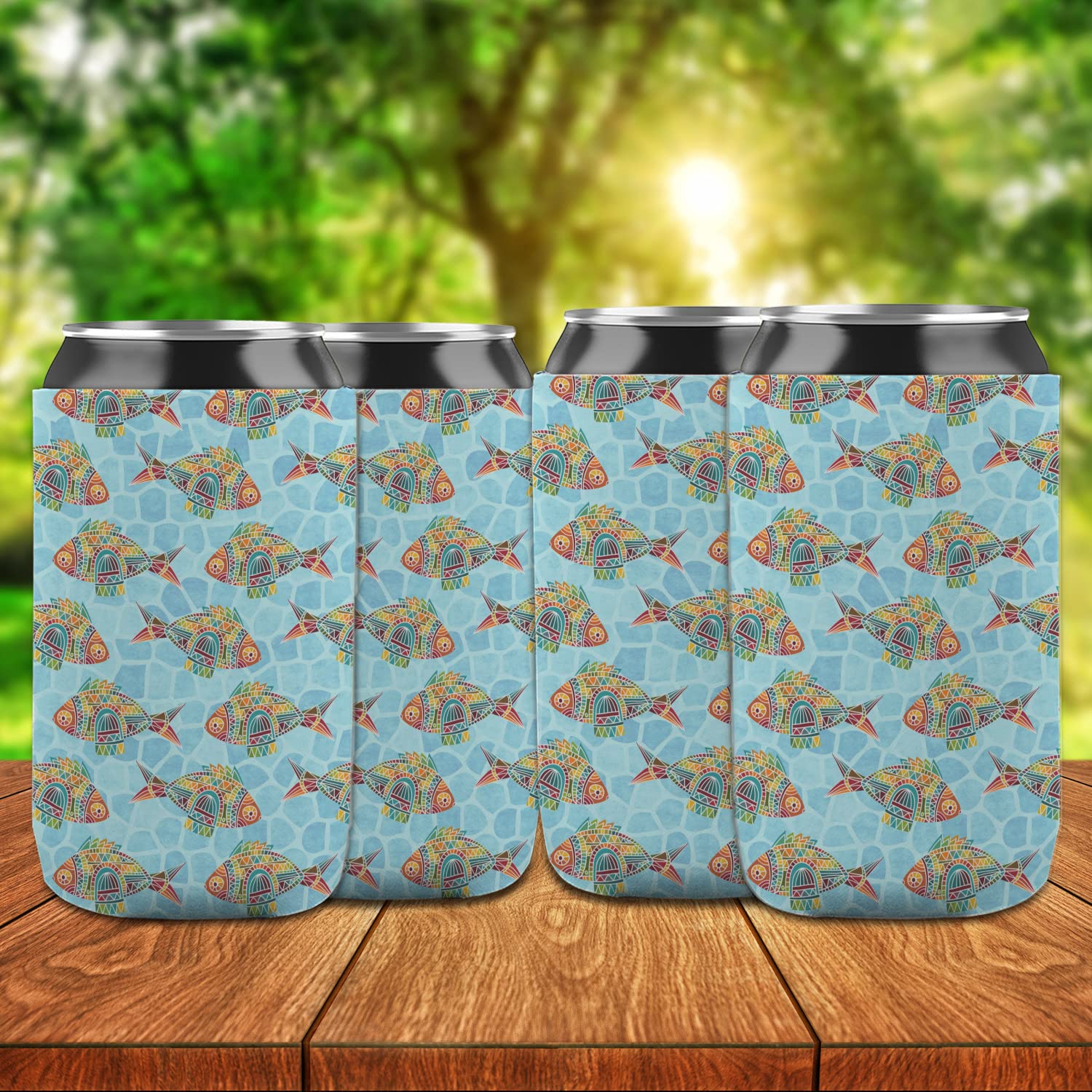 Mosaic Fish Can Cooler (12 oz) - Set of 4
