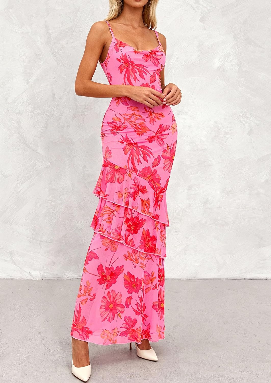 PRETTYGARDEN Maxi Dresses for Women 2026 Summer Tiered Floral Beach Sundress Spaghetti Strap Spring Wedding Guest Long Dress - Image 6