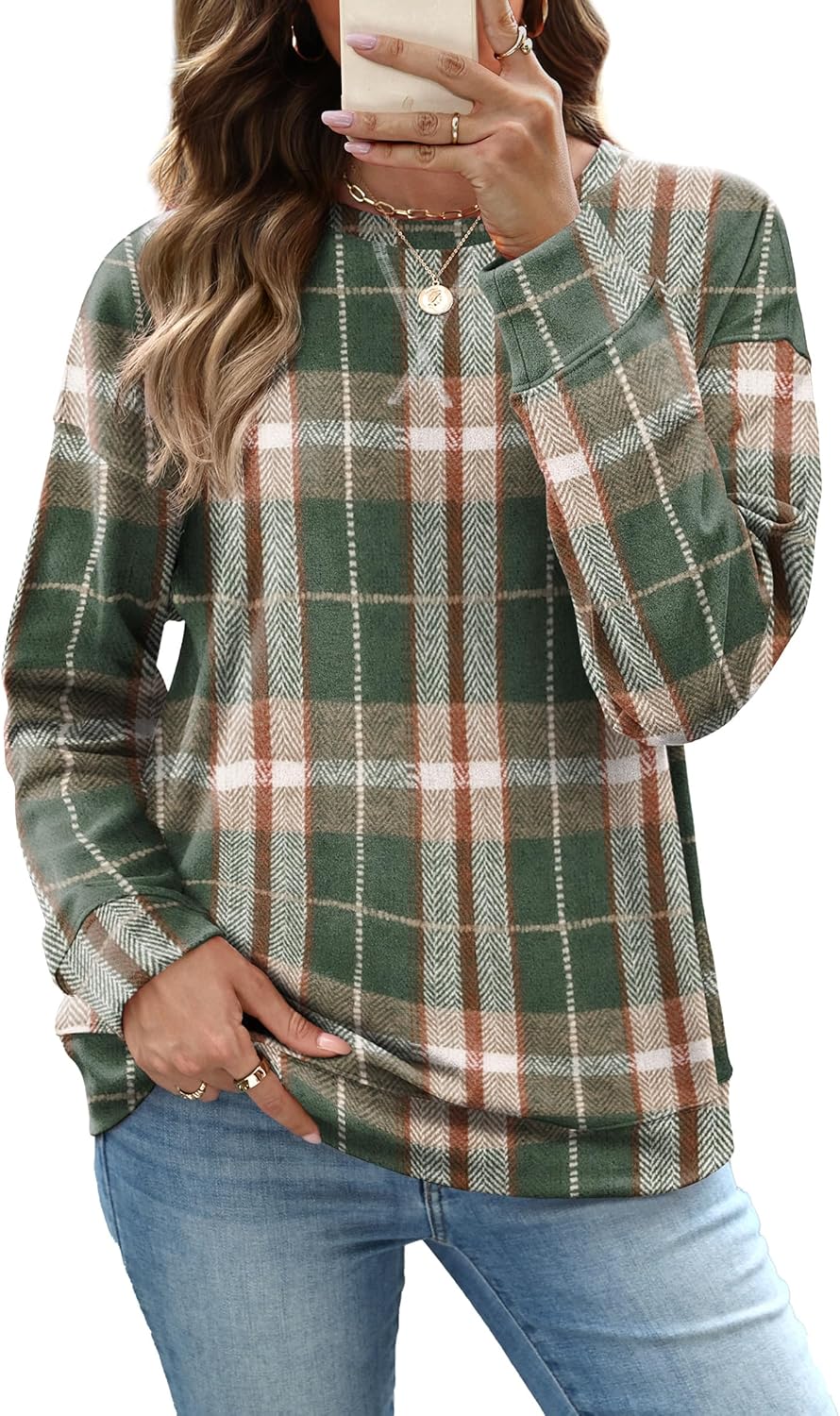 RUMIA Women's Crew Neck Sweatshirt Loose Pullover Long Sleeve Shirts Soft Tops for Women Fall Clothes 2025