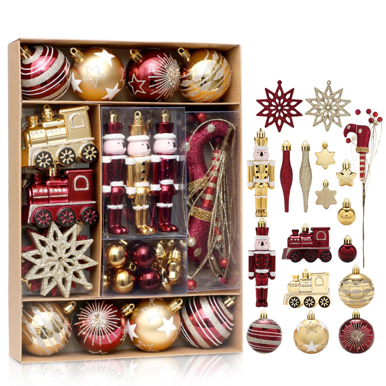 Fouriding 50pcs Christmas Balls Ornaments, Small Baubles Plastic Shatterproof Hanging Decorations for Xmas Tree Holiday Party (Wine red) — image 1