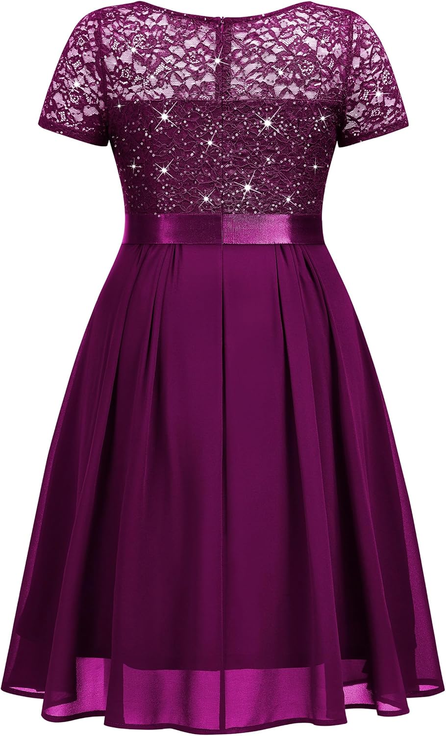 MISSMAY Women's Plus Size Sequins Lace Contrast Chiffon V Neck Flowy Cocktail Party Prom Midi Dress - Image 6