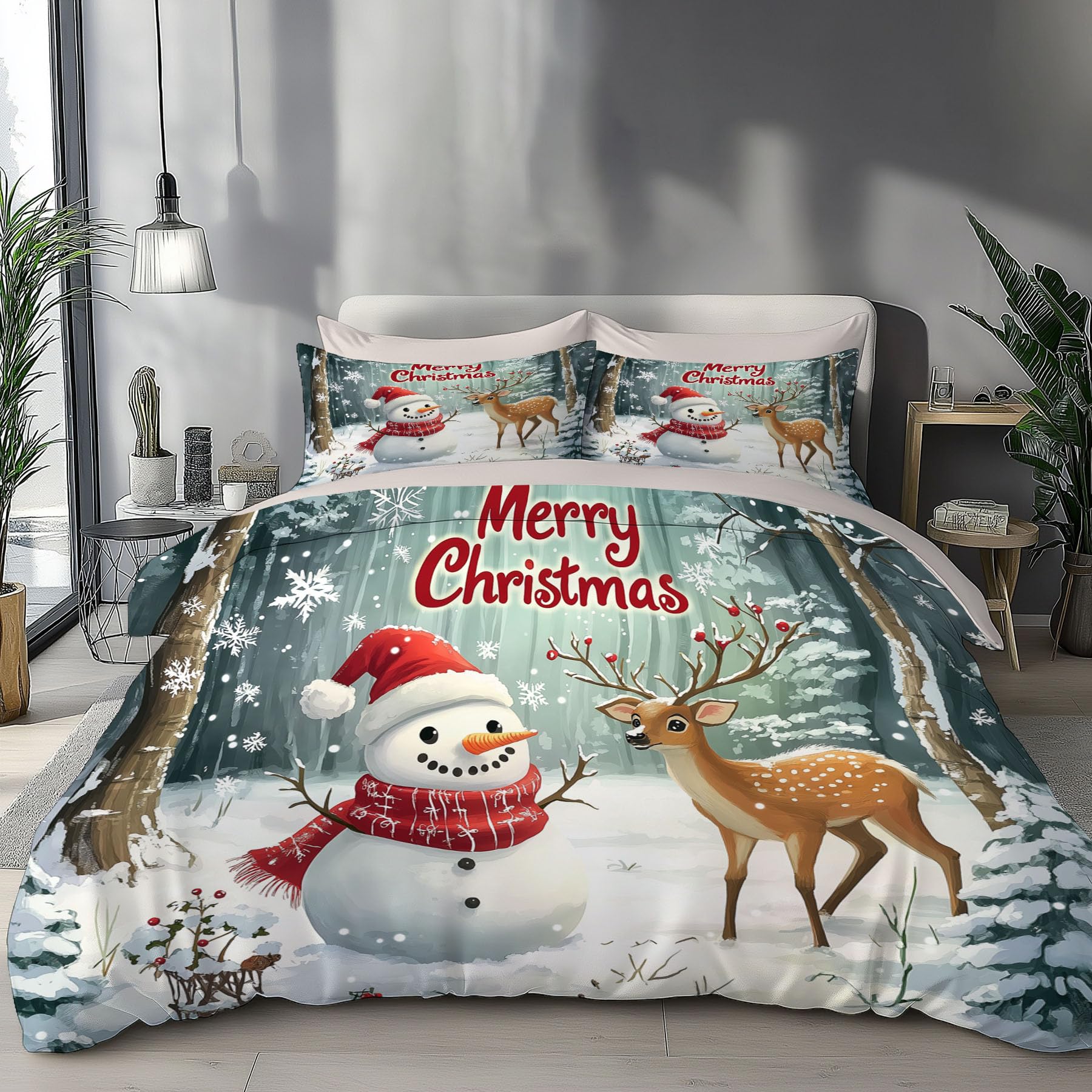 Parure de lit 2 personnes forêt de Noël 3D en tissu microfibre premium