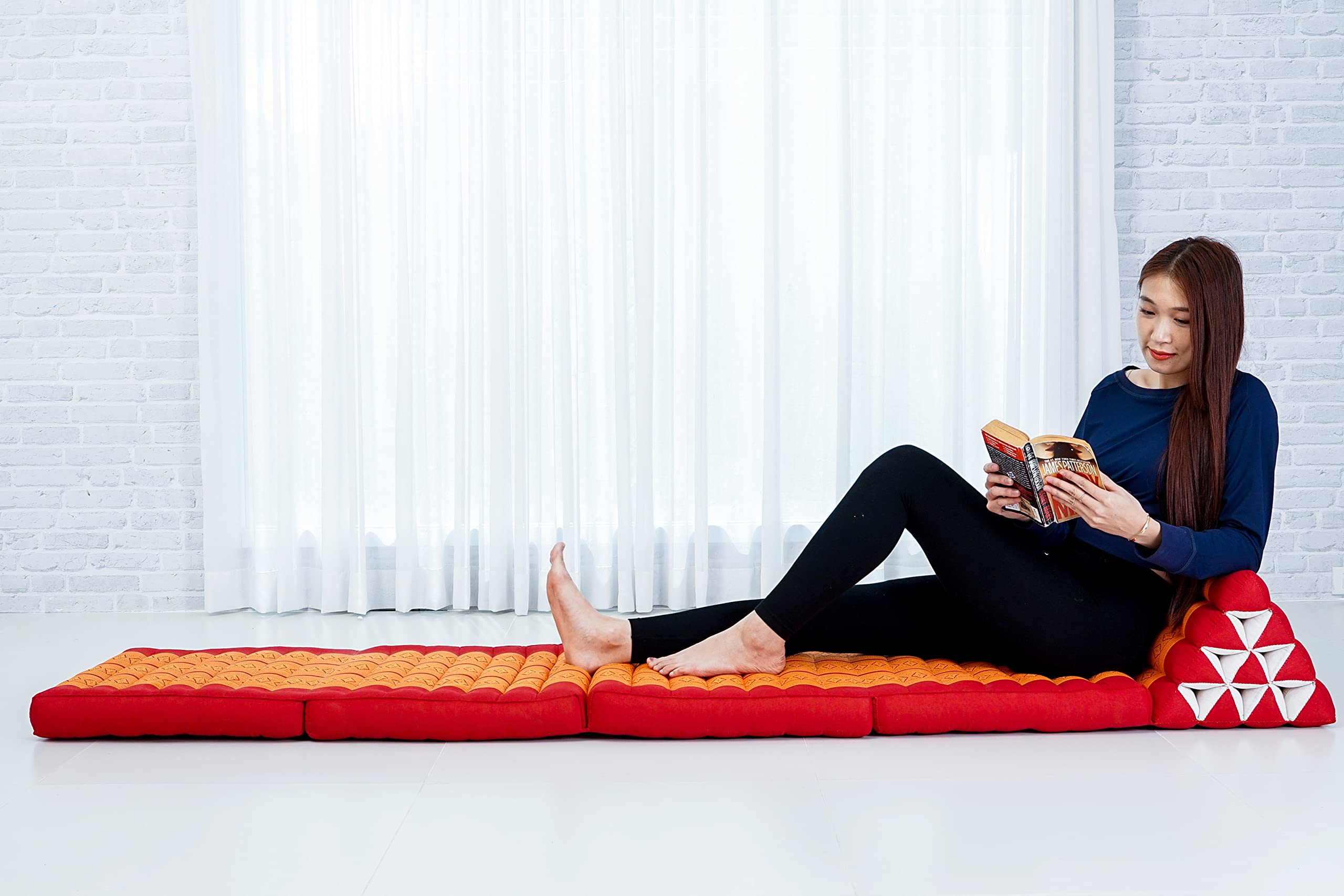 Leewadee Thai Triangle Floor Cushion Large 225 x 50 cm - Kapok Foldout Floor Mat Backrest Lounge โ image 1
