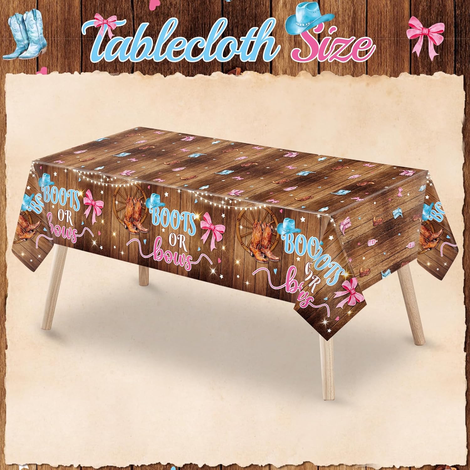 FoldTier 172 Pcs Boots or Bows Gender Reveal Party Decorations Include Gender Reveal Tableware Set, Boots or Bows Banner, Western Cowboy Party Tablecloths for Western Baby Shower Supplies Decoration