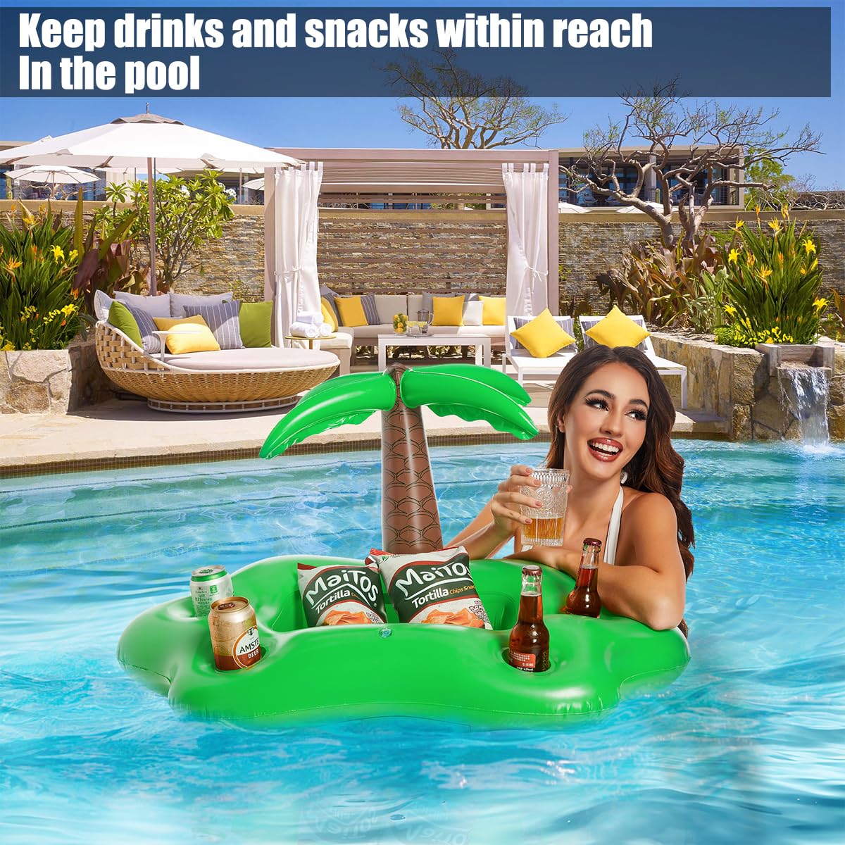 Bar Gonflable Flottant Pour Piscine - Porte Gobelet - Palmier Déco - Apéro Dans L'eau - 60x40x40 Cm