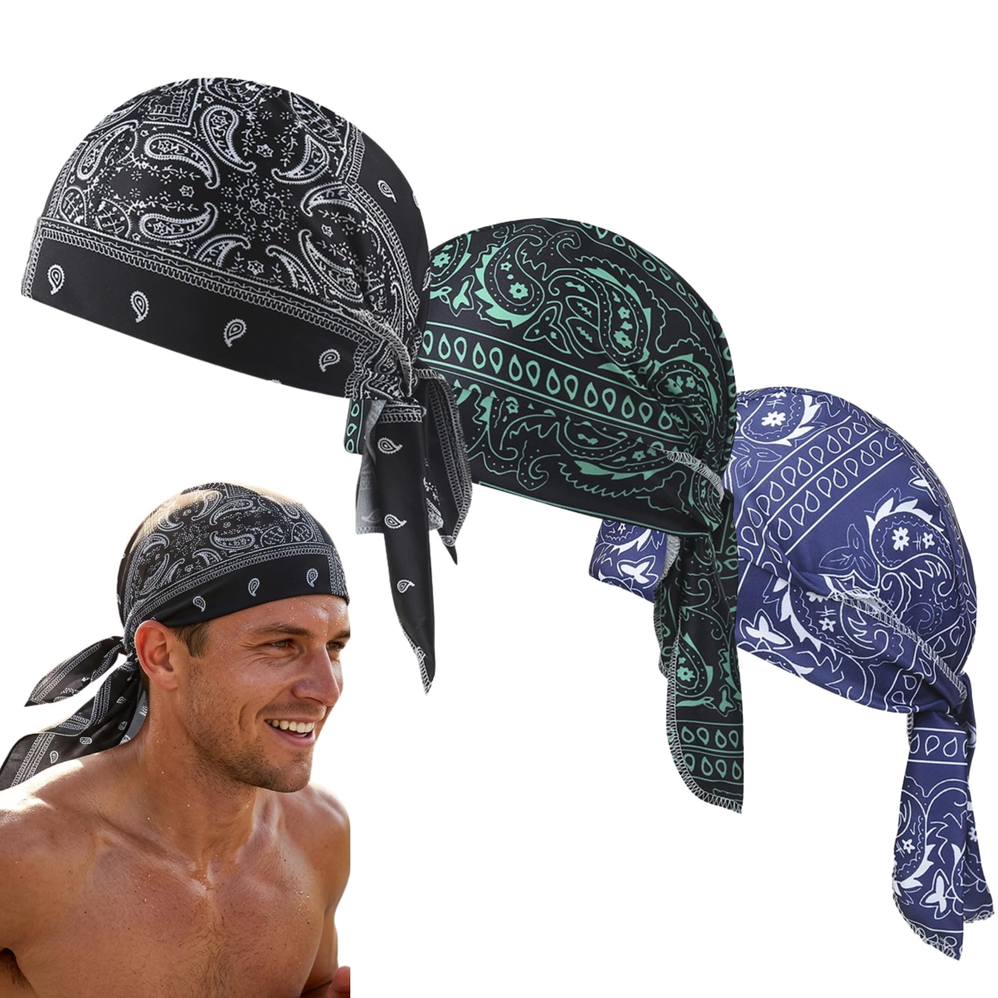 Paisley Cooling Headscarf Cap Set Bandana Beanie,Elastic Cycling