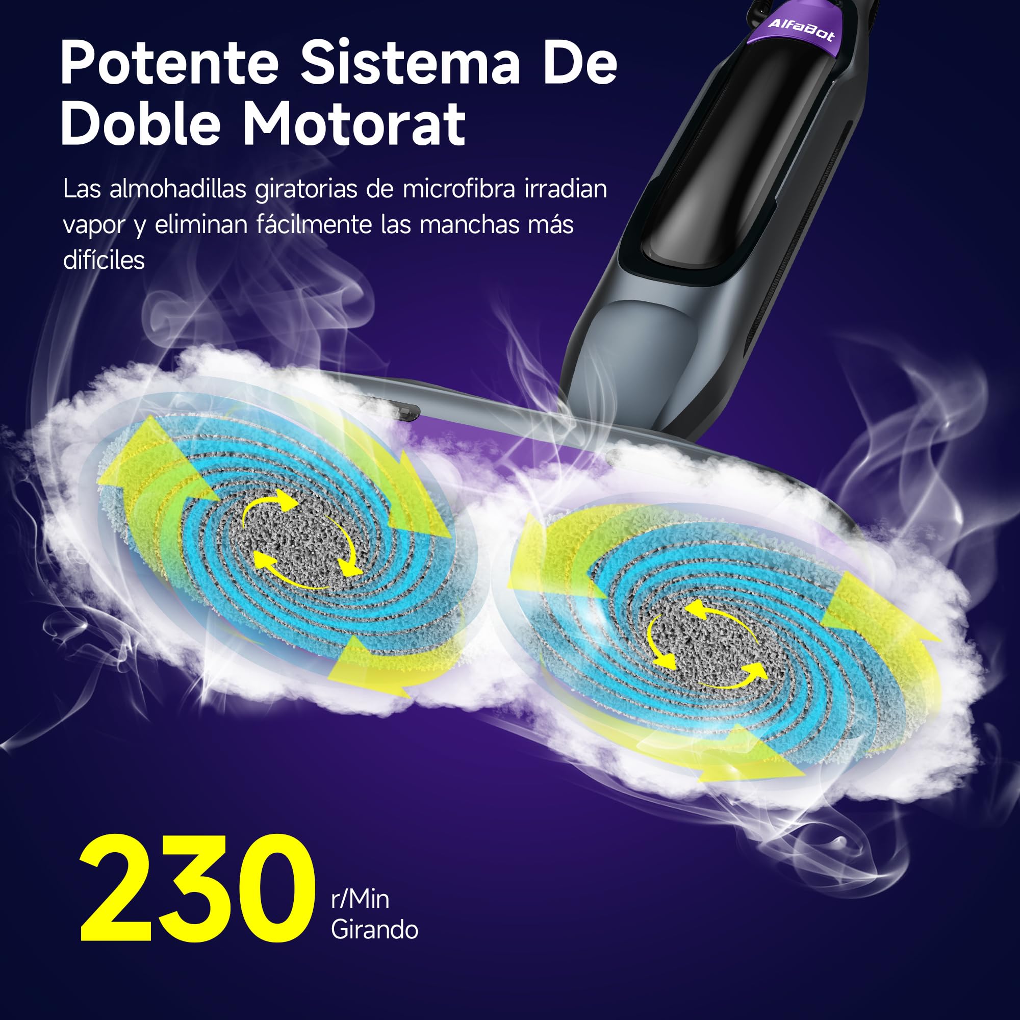Fregadora de Vapor AlfaBot F2 | Limpieza Profunda Sin Químicos | Elimina 99.9% Bacterias | Para Suelos de Madera/Laminado 3 Bares
