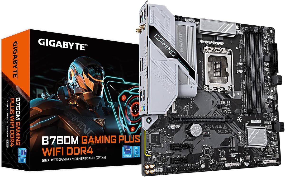 GIGABYTE B760M Gaming Plus WiFi DDR4 LGA 1700 Intel B760 M-ATX Motherboard with DDR4, 2* M.2, PCIe 4.0, Front USB 3.2 Gen 1 Type-C, WiFi 6 GbE LAN, Q-Flash...