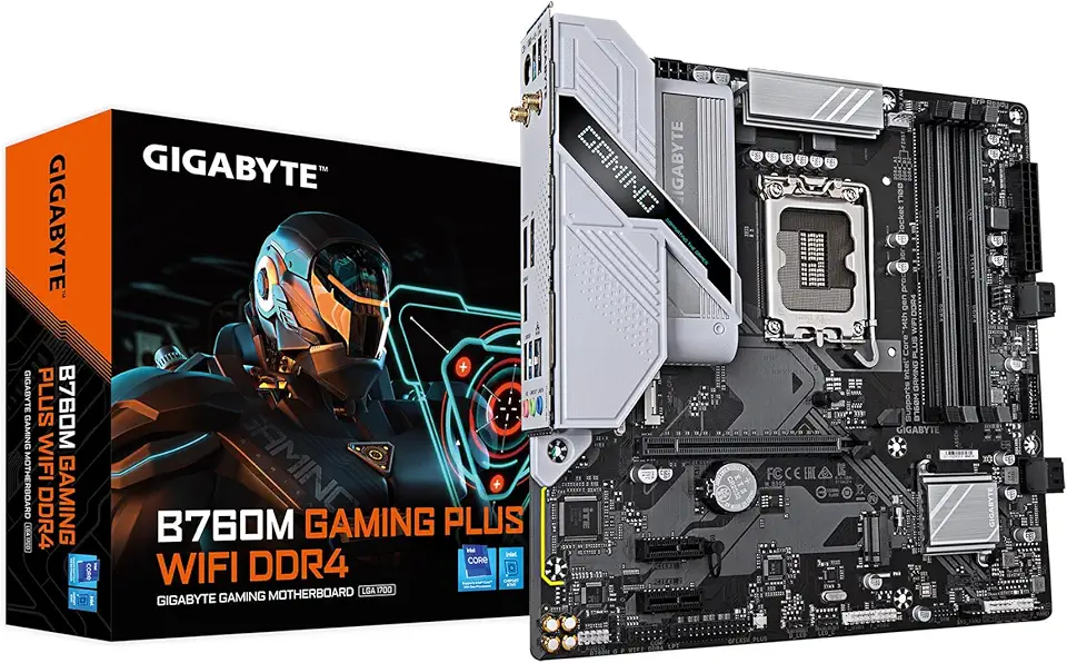 GIGABYTE Placa-mãe B760M Gaming Plus WiFi DDR4 LGA 1700 Intel B760 M-ATX com DDR4, 2* M.2, PCIe 4.0, USB 3.2 Gen 1 Type-C, WiFi 6 GbE LAN, Q-Flash Plus, PCIe EZ-Latch