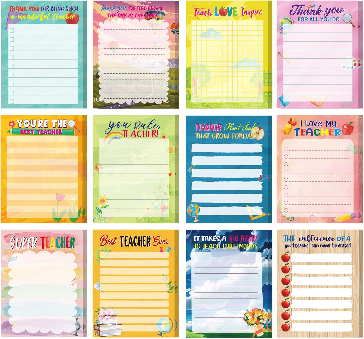 Teacher 12 Pcs Notepad Sets Lined Notepads Teacher to Do