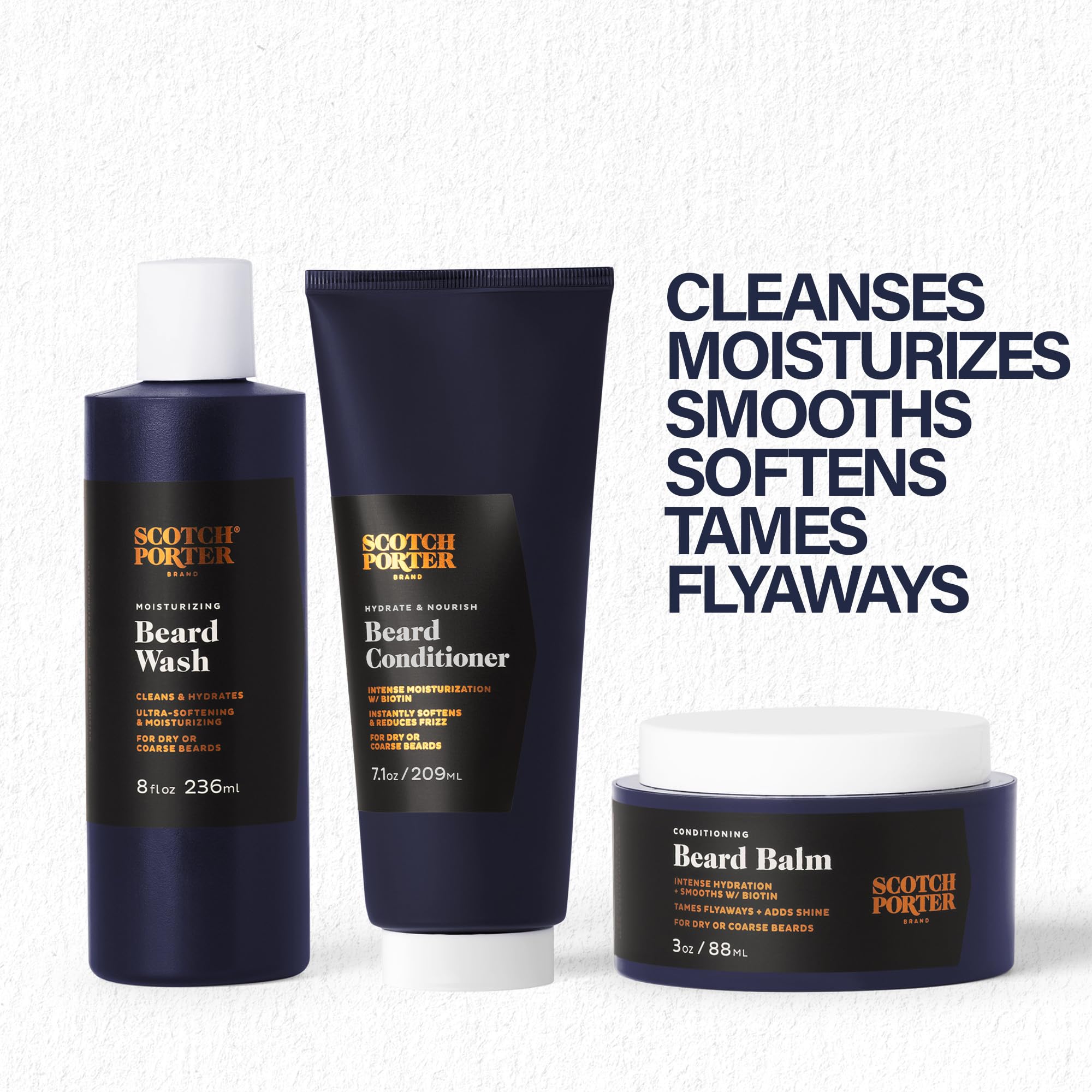 Scotch Porter Beard Wash, Beard Conditioner & Beard Balm for Men Bundle