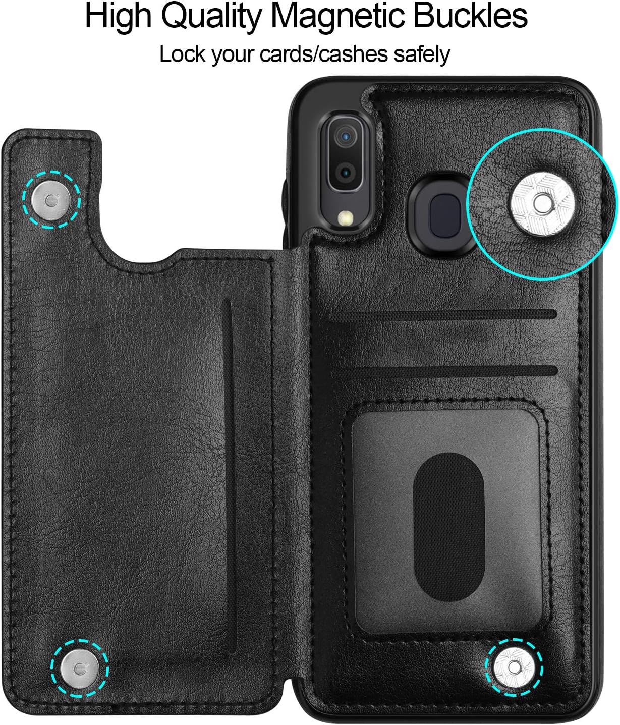 HianDier Wallet Case for Galaxy A20 Slim Protective Case with Credit Card Slot Holder Flip Folio Soft PU Leather Magnetic Closure Cover for Samsung Galaxy A20 A30, Black