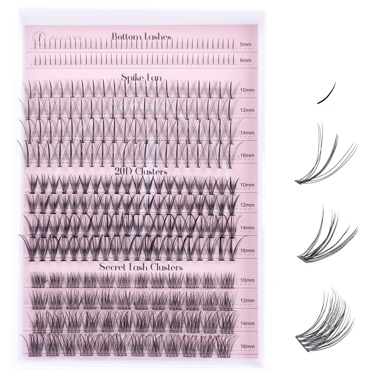 ALLOVEWispy Lash Clusters Individual Lashes Multi-type Mixed DIY Lash Extensions with Bottom Lashes, 7D Spike Fans, 20D Cluster Lashes, Fluffy Eyelash Clusters for Self Application at Home