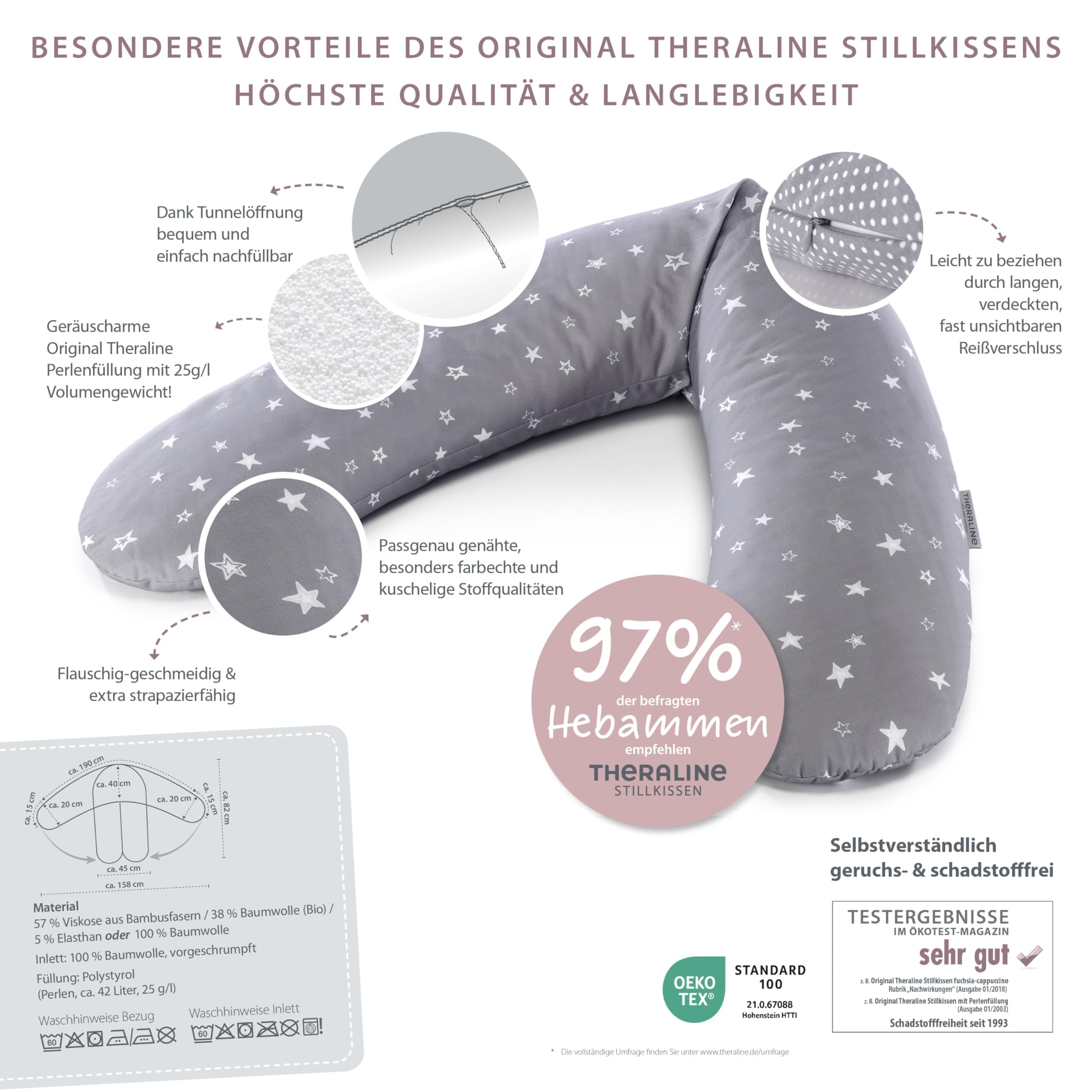 Theraline Coussin de grossesse original pour dormir, coussin de positionnement latéral avec housse, coussin confortable avec garnissage en perles, oreiller de corps et oreiller de grossesse (bois de