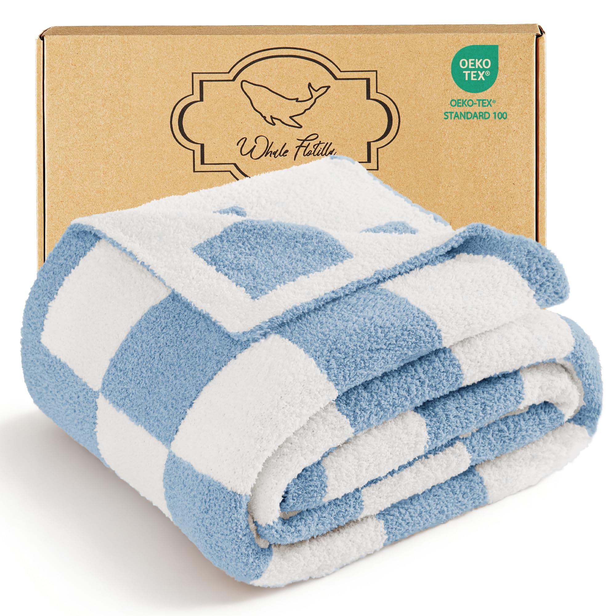 Whale Flotilla Checkered Knit Blanket Queen Size, 220x240 CM