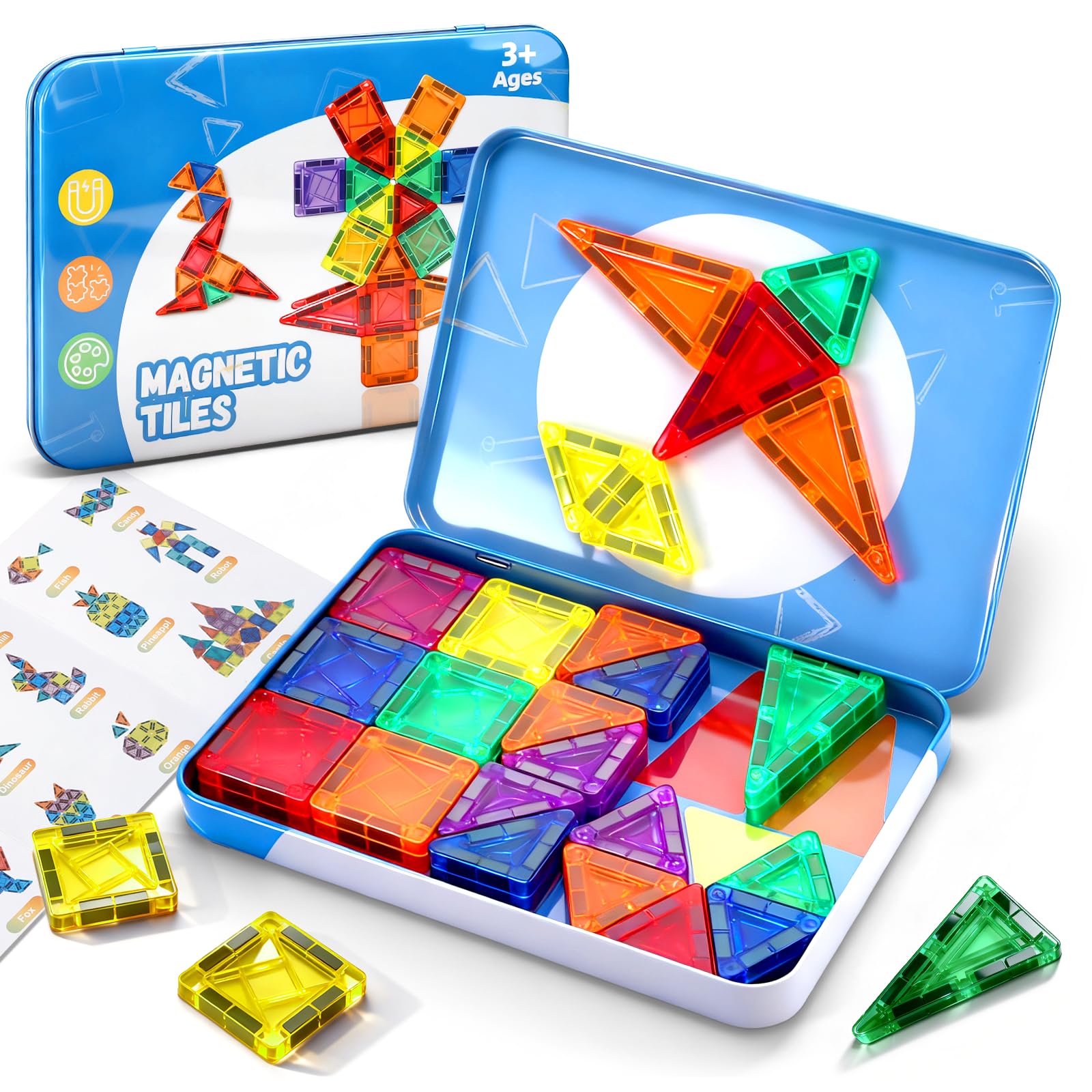 CS COSDDI 42PCS Magnetic Travel Toddler Set with Iron Storage Box, Mini Magnetic Blocks Kids Toys, Portable Magnetic Blocks Building Kids Toys for 3-5 Year Olds Boys Girls Birthday Gift