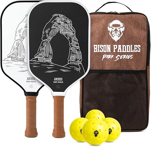 Bison Paddles Carbon Fiber Pickleball Paddle Set of 2 - National Parks Edition  Durable Unibody Construction  Textured Carbon Fiber Surface  Every