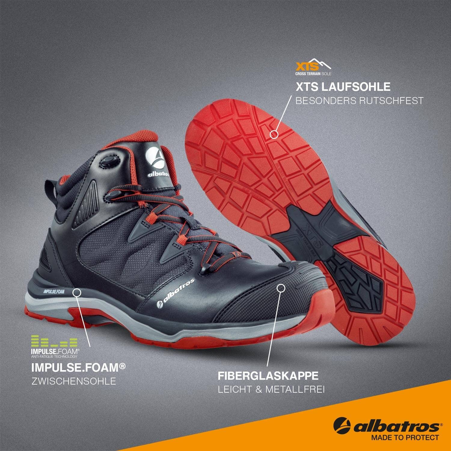 ALBATROS ULTRATRAIL BLACK MID buty ochronne czarno-czerwone rozm. 43