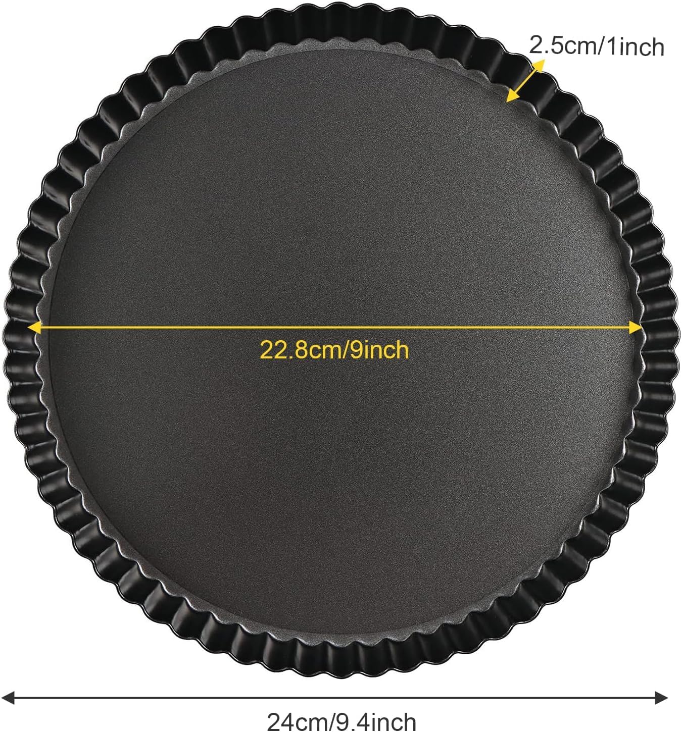 Tart Pan 9 Inch Removable Bottom, Carbon Steel Quiche Pan, Non-Stick Round Quiche Baking Dish, Sturdy & Dishwasher Safe Baking Tool, Pie Pans for Pie, Mousse Cakes, Fruit and Desserts(9 Inch)