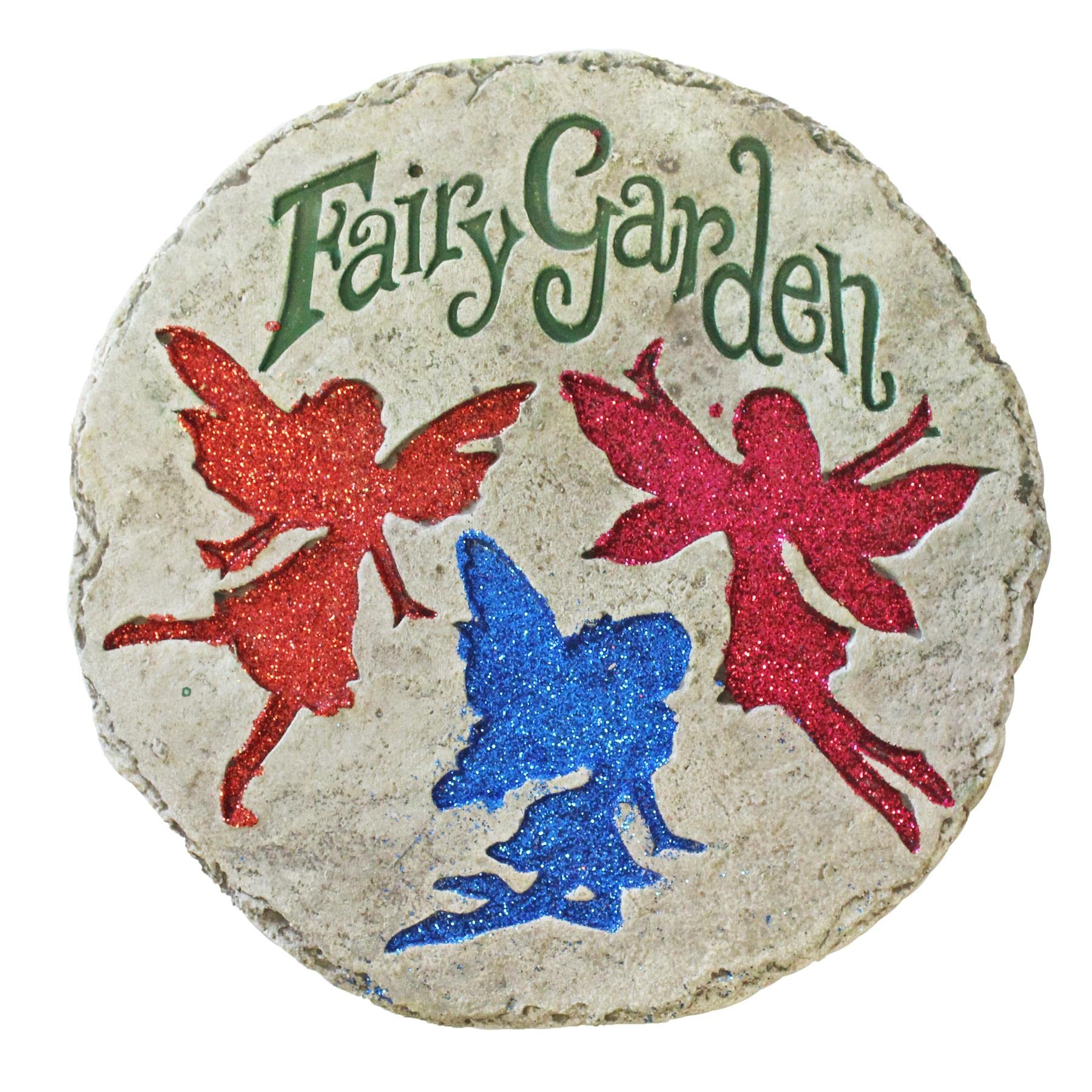 Widdle Gifts Ltd Round Fairy Garden Stepping Stone/Lawn Plaque Decoration - Red/Blue/Pink
