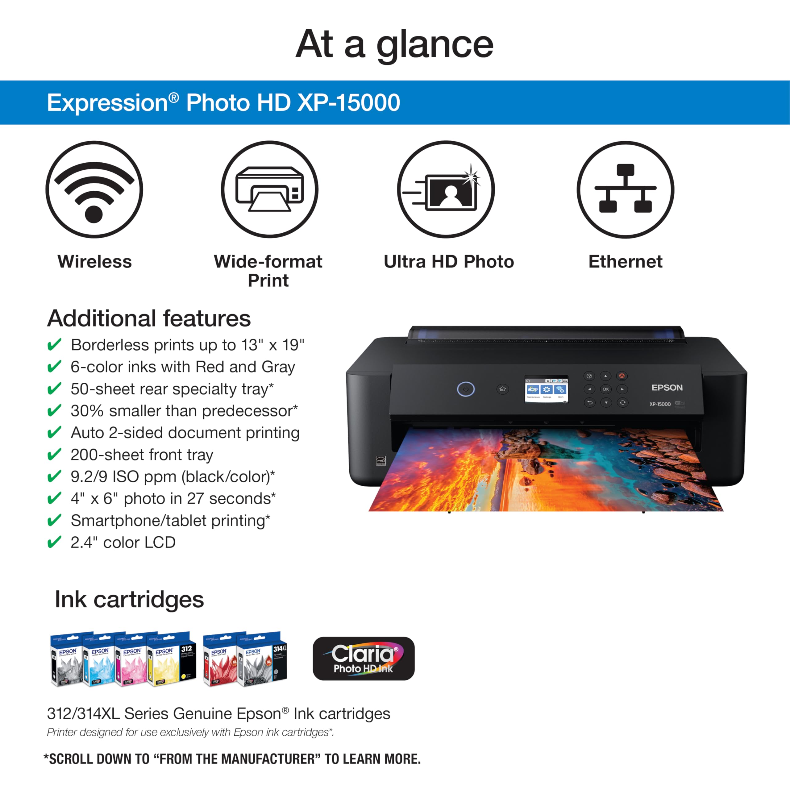 Epson Expression Photo HD XP-15000 Imprimante sans fil Color Wide Format Replenishment Replenishment Ready