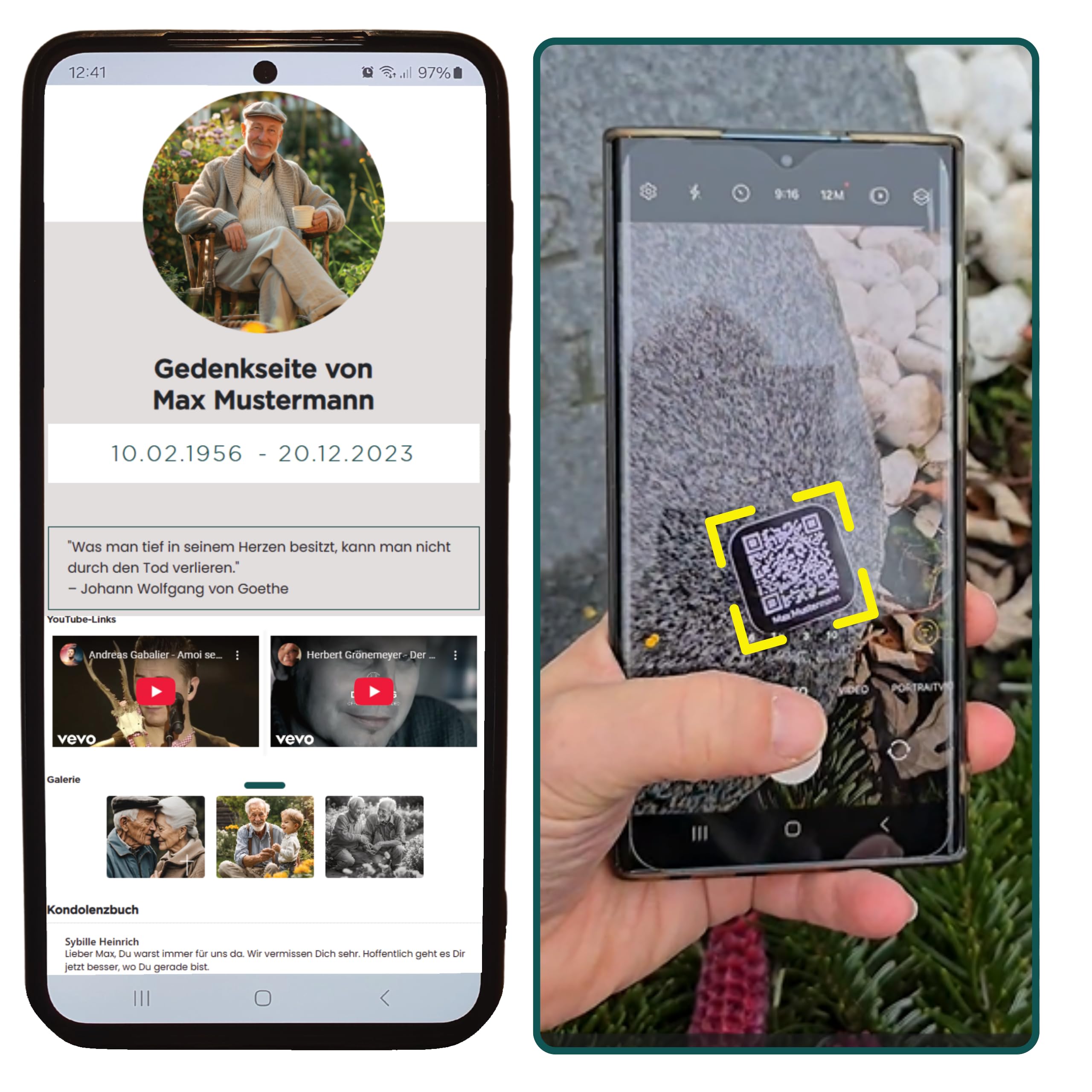 Herzensmensch - Personalisierter QR-Code für Grabsteine – Digitale Gedenkseiten erstellen | Wetterfest & langlebig | Online-Gedenkstätte für Angehörige und Freunde