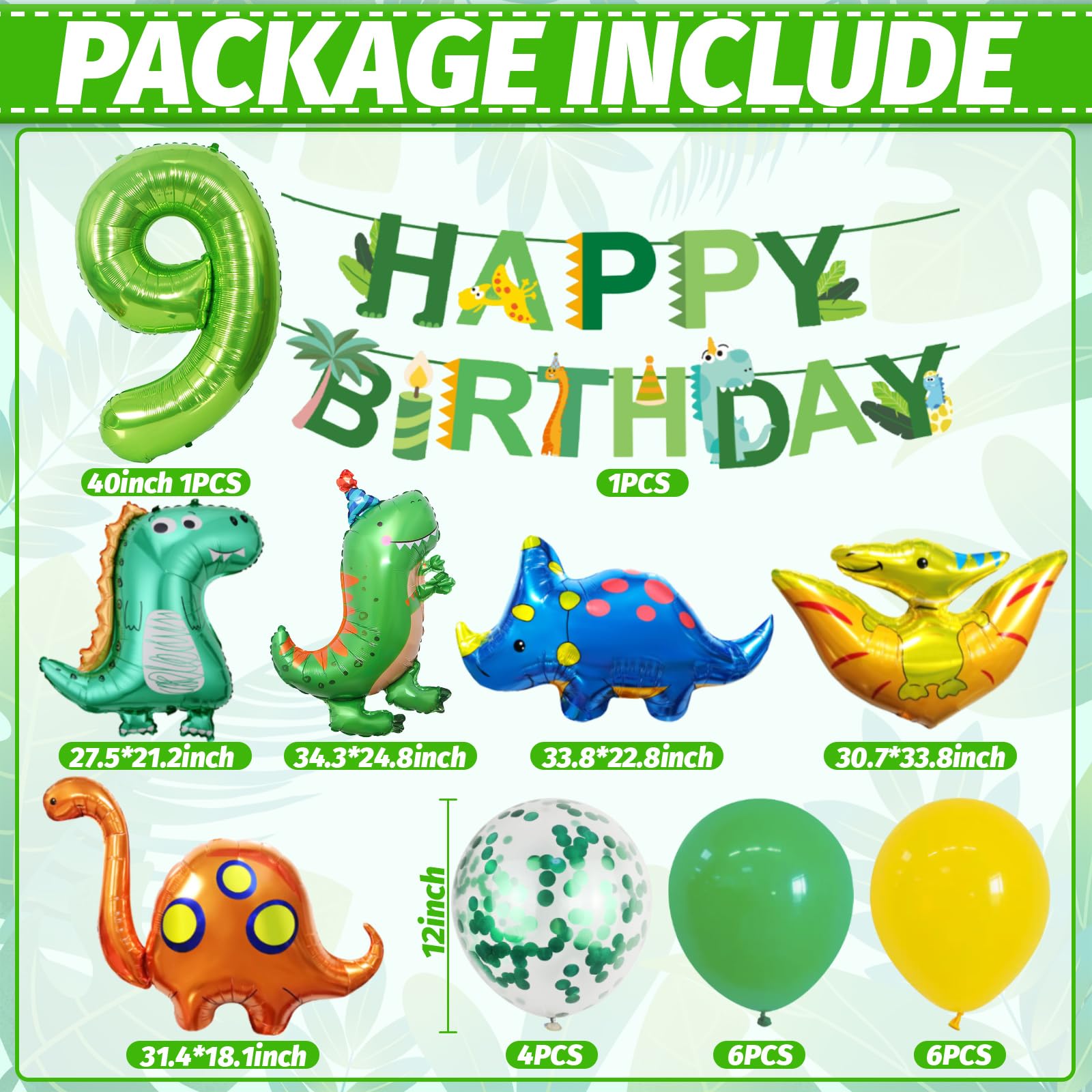 DUGEHO Decorazioni per feste a tema dinosauro, 107 palloncini di compleanno con dinosauro, kit per arco in stile giungla o baby shower, forniture per feste di compleanno a tema dinosauro