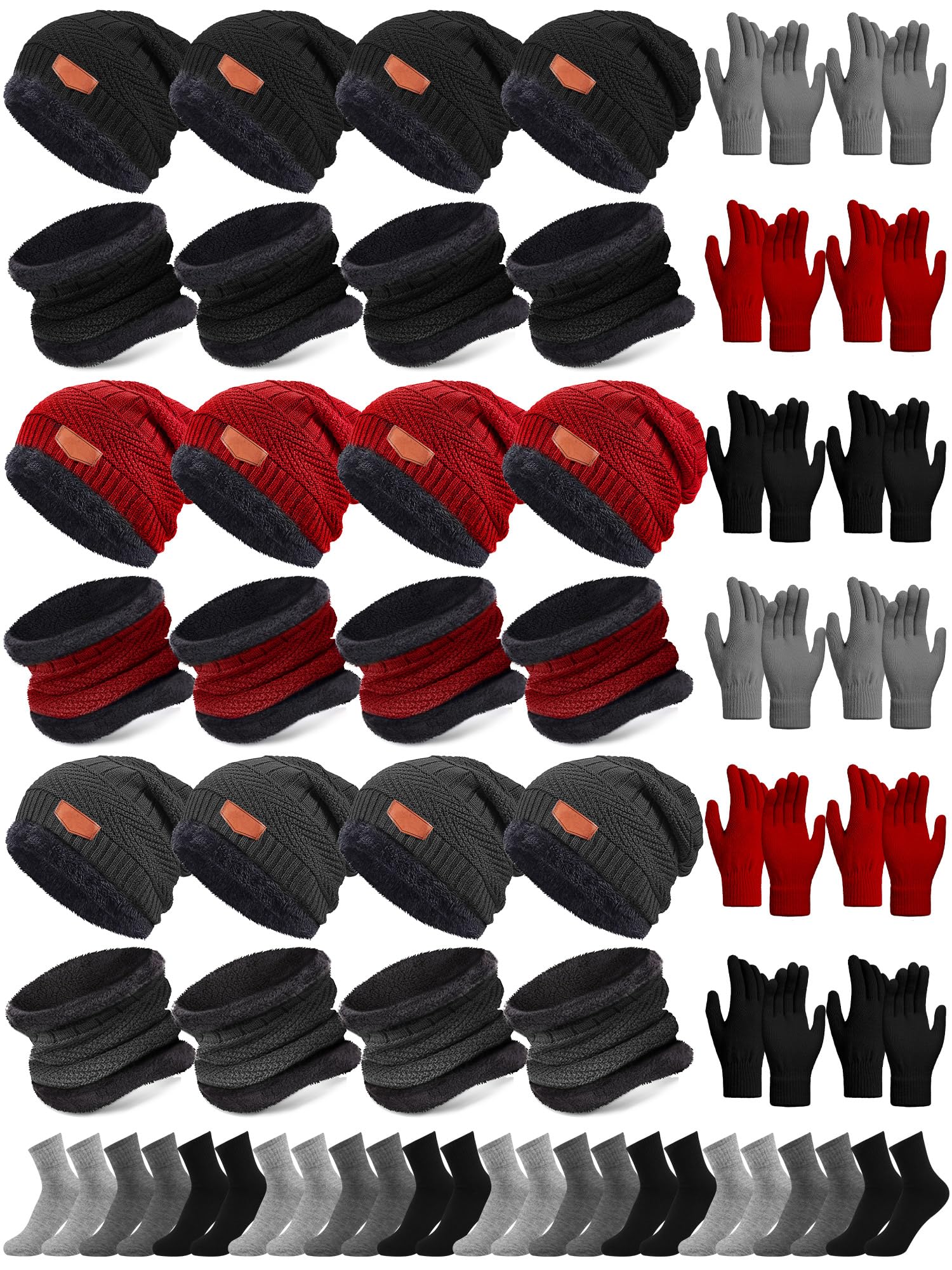 Toulite Wintermützen, Handschuhe, Schals, Socken, Set, mit Fleece gefüttert, Beanie-Mützen, Halstuch, für Damen und Herren, 48-teilig
