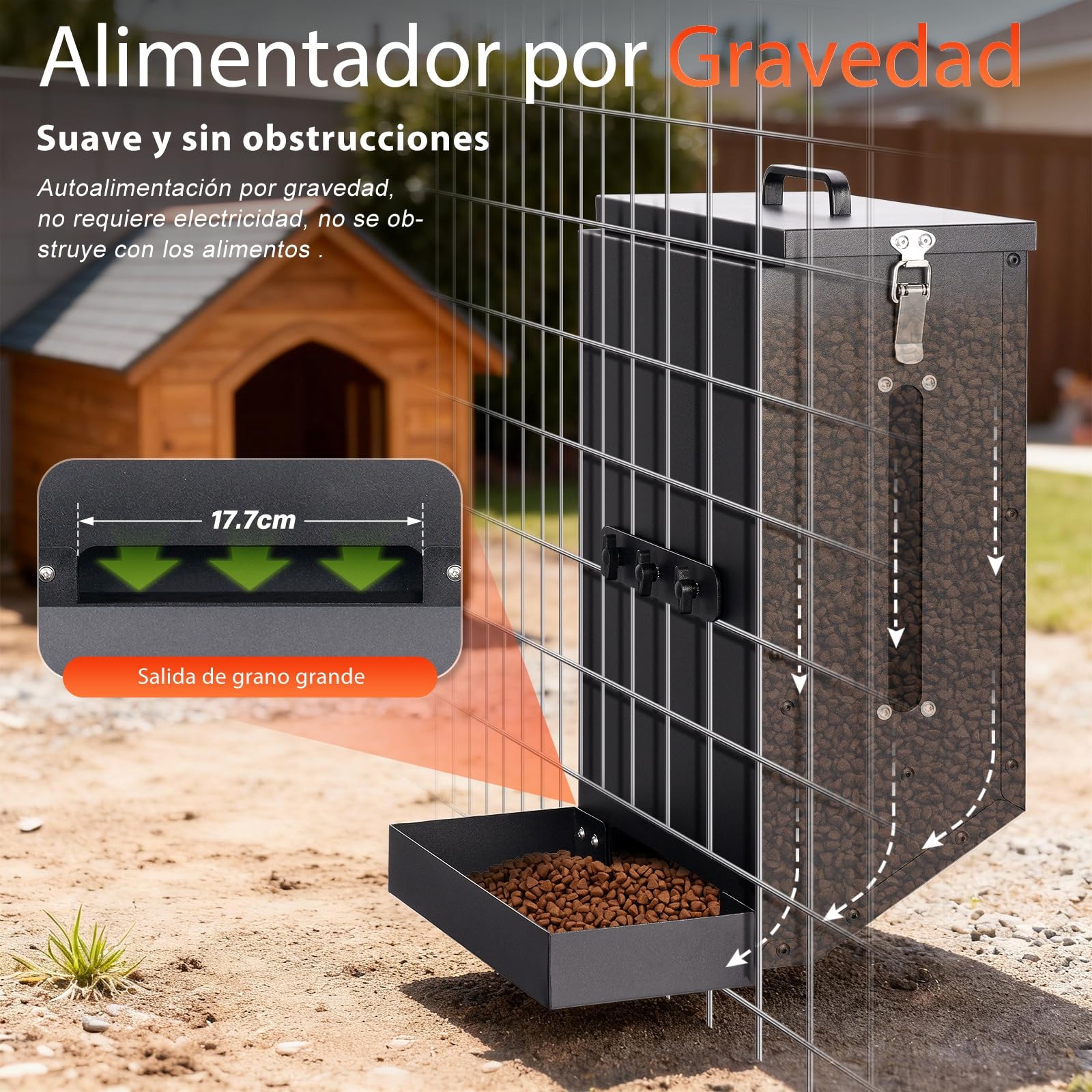 Distribuidor Automático de Comida para Perros de Acero Galvanizado Colgante, Distribuidor Automático para Mascotas por Gravedad Exterior, Gran Capacidad de 16 L, para Gatos, Perros y Conejo