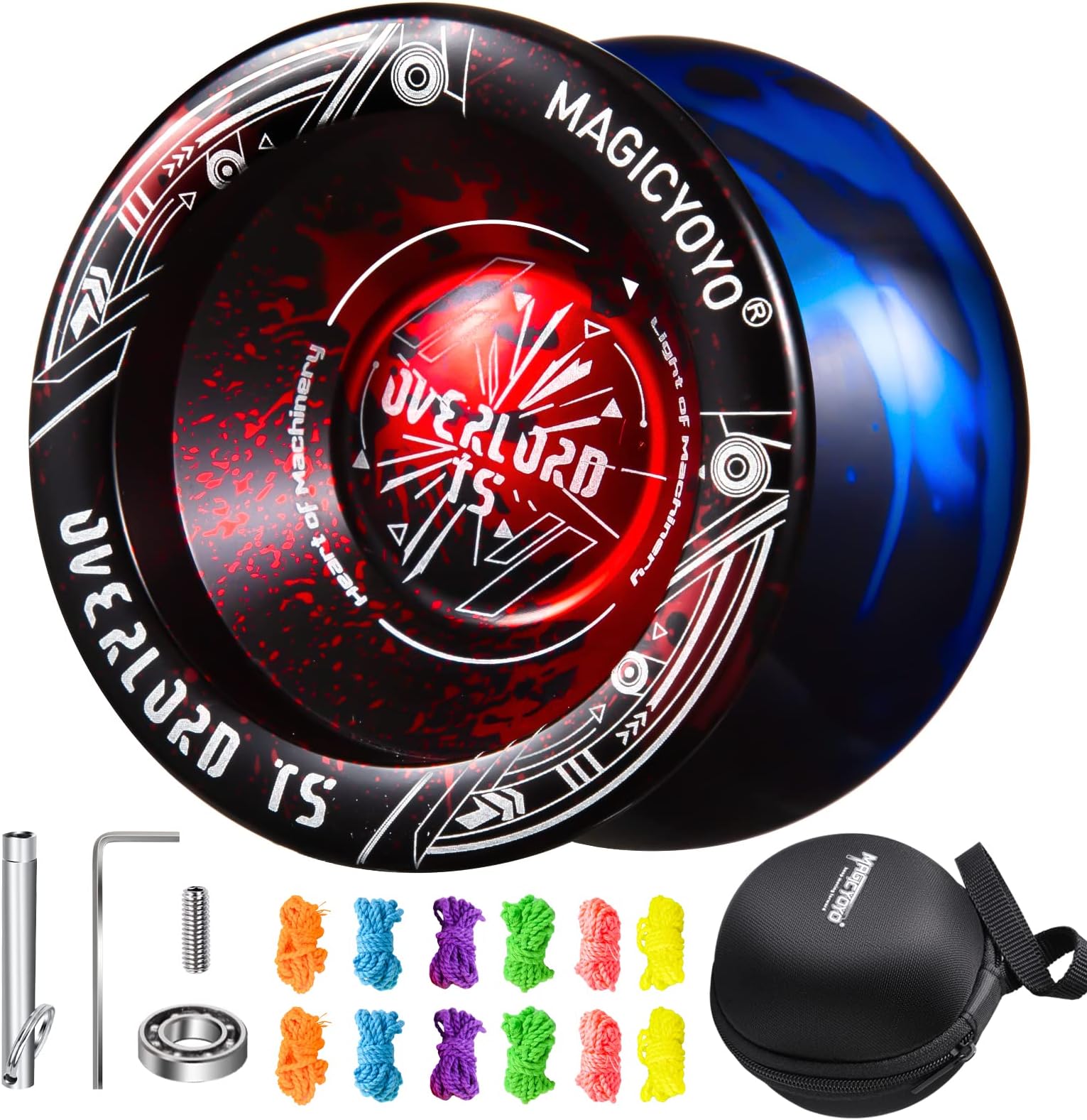 MAGICYOYO Professional Unresponsive Yoyo T5 Overlord, Dual Function Yo Yo Pro Alloy Yoyo Metal Bind Return Trick Yoyo, Flat Bearing + Bearing Remover Tool + Axle + Yoyo Storage Bag + 12 Yoyo Strings