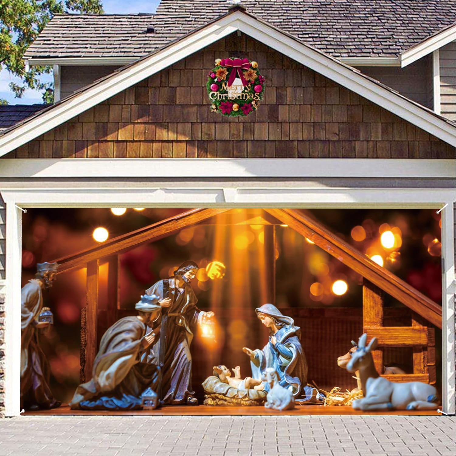 Christmas Garage Door Decorations - Large Hanging Backdrop Door Cover Wall Hanging for Garage & Indoor/Outdoor Decor - 10x8ft