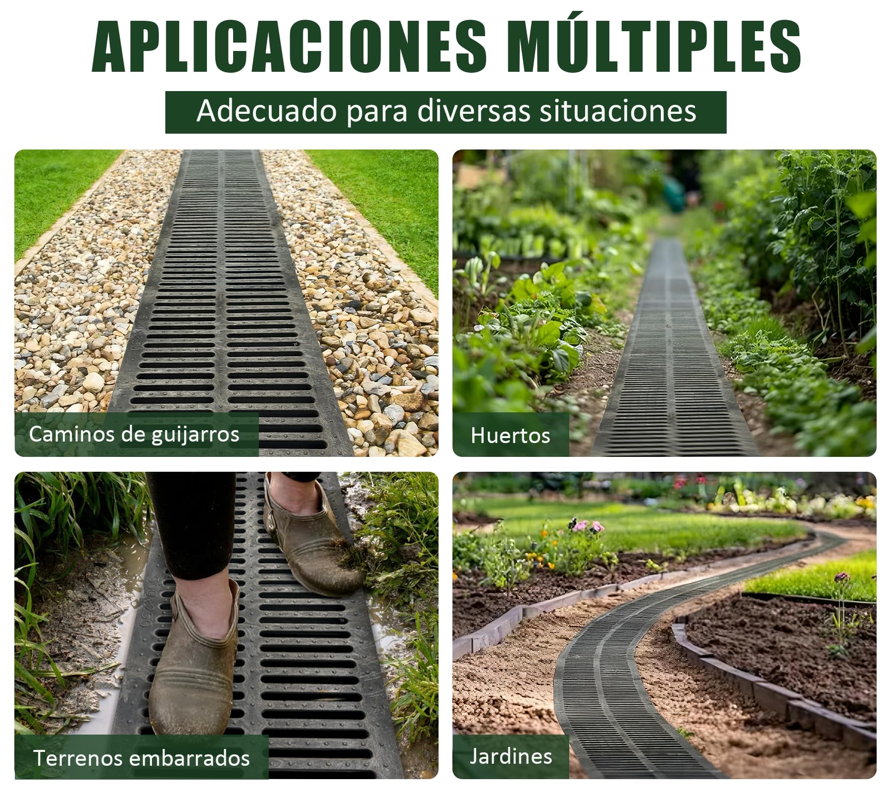 Rejilla de Drenaje de 6 Piezas, 500 x 250 mm, Cubierta para el huerto, Rejilla de Drenaje de plástico polimérico, Cubierta de Drenaje para Jardines, Zonas Verdes, Granjas, etc.