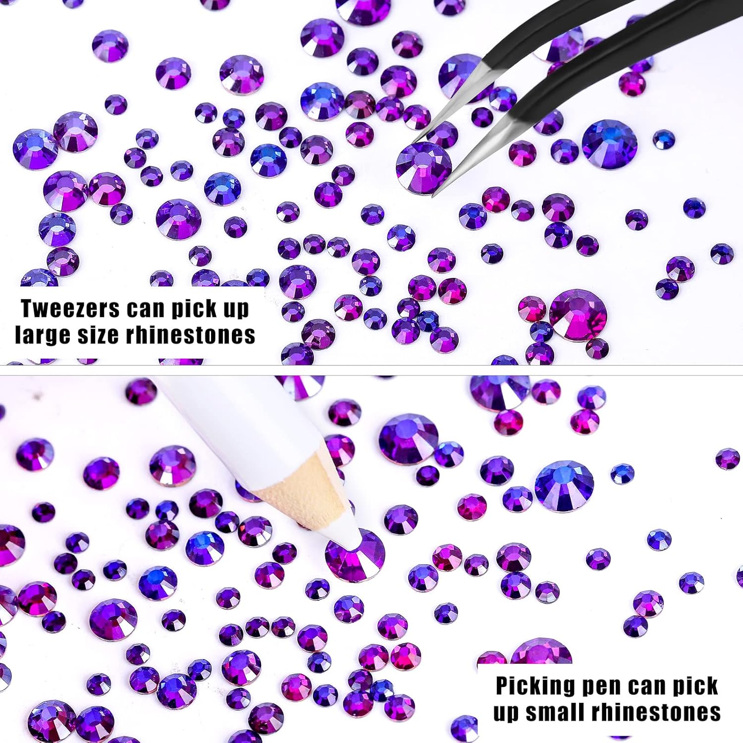 3792 Pcs Purple Velvet Crystal Flatback Rhinestones Set for Nail, Art, Crafts, Makeup, Tumblers Glitter Round with Tweezers and Picking Pen(SS6~SS20) - Image 5
